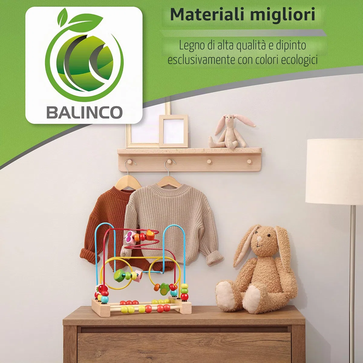 BALINCO MOTORIC Slide, Labirinto di Perline Giocattolo in Legno con Elementi e cursore di Perline. Giocattolo per Bambini 6 Mesi