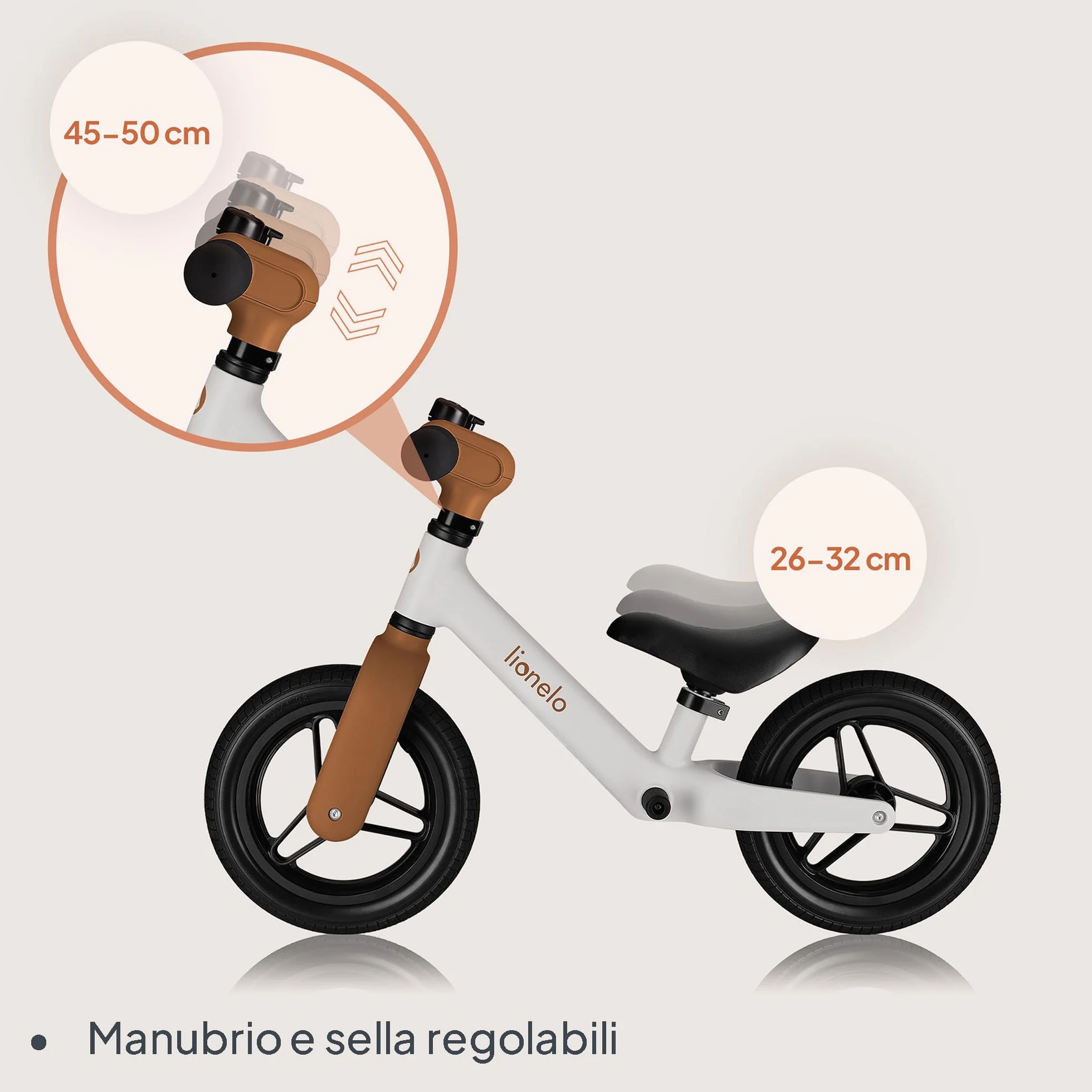 lionelo Bicicletta Senza Pedali TONI Per Bambini da 18 mesi a 30kg Ruote in Gomma PU da 25cm Poggiapiedi Cestino Sella e Manubrio Regolabili Impugnatura Antiscivolo Leggero Campanello