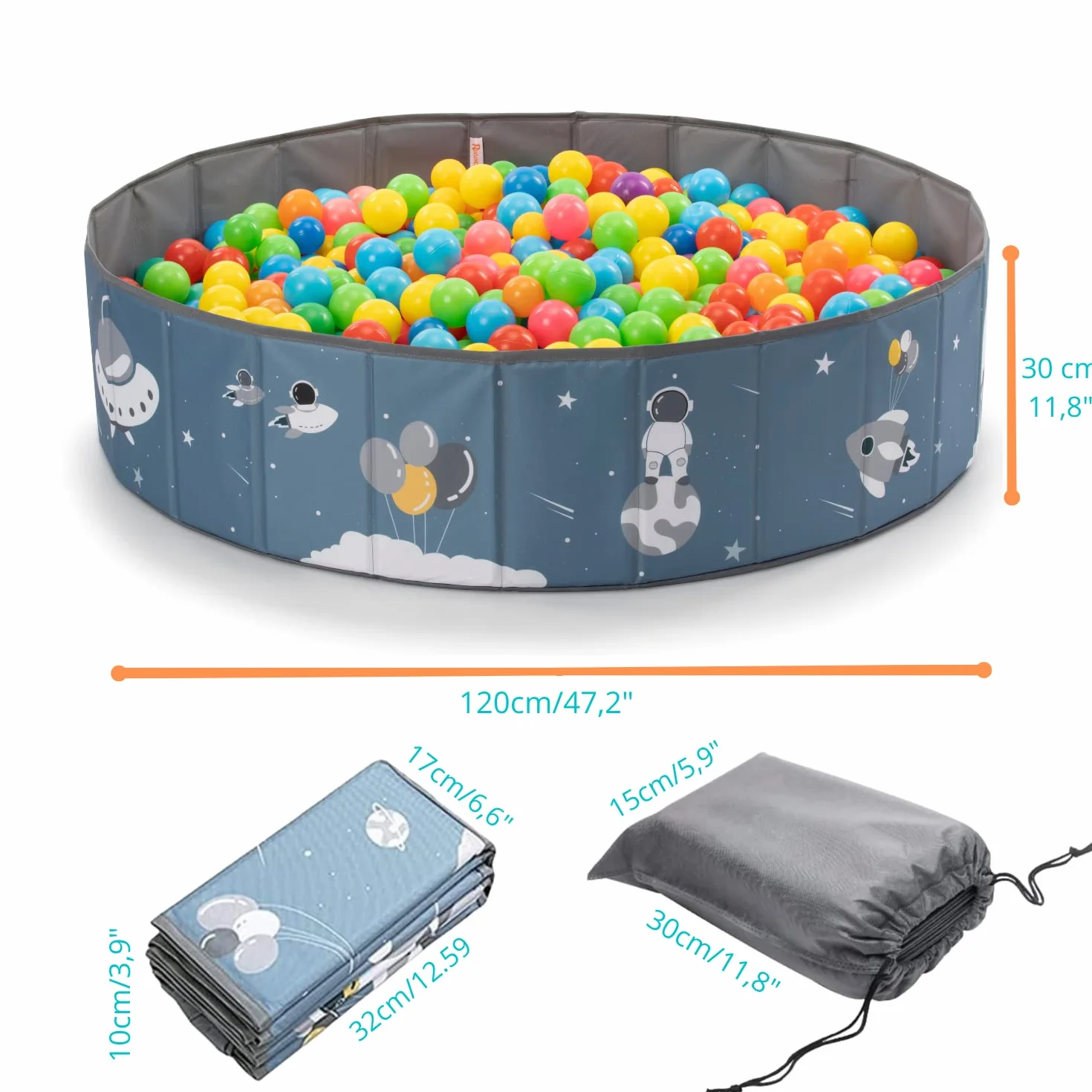 Piscina di Palline per bambini- Piscina con Palline Pieghevole- Parco giochi con Palline- Per uso Interno ed Esterno- Piscinetta Portatile- (Palline non Incluse) (SPACE 120x30cm)