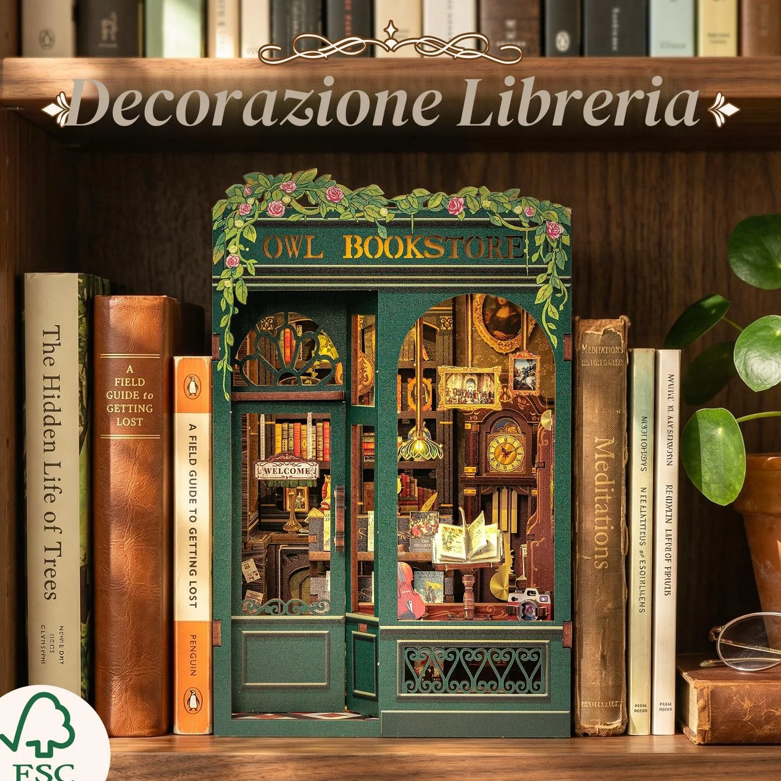 CUTEBEE Book Nook Kit - Casa Bambole in Miniatura da Costruire, Own Bookstore Booknook Puzzle in Legno 3D, Set Creativo per la Decorazione della Libreria, Regali per Familiari e Amici
