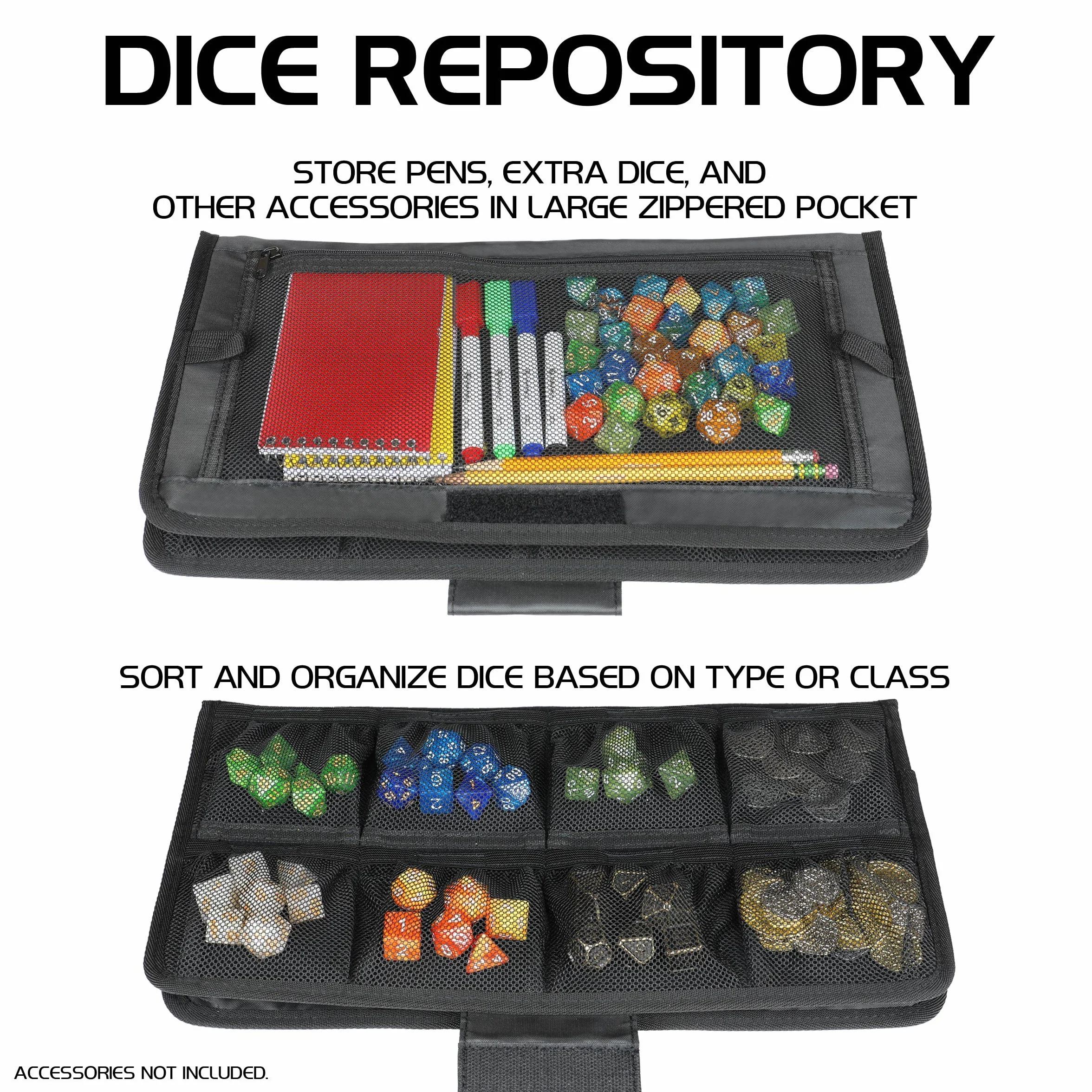 ENHANCE Portadadi DnD da Tavolo e Vassoio per Dadi - Porta dadi contenitore per 500 RPG con design protettivo robusto interni morbidi tasche organizer