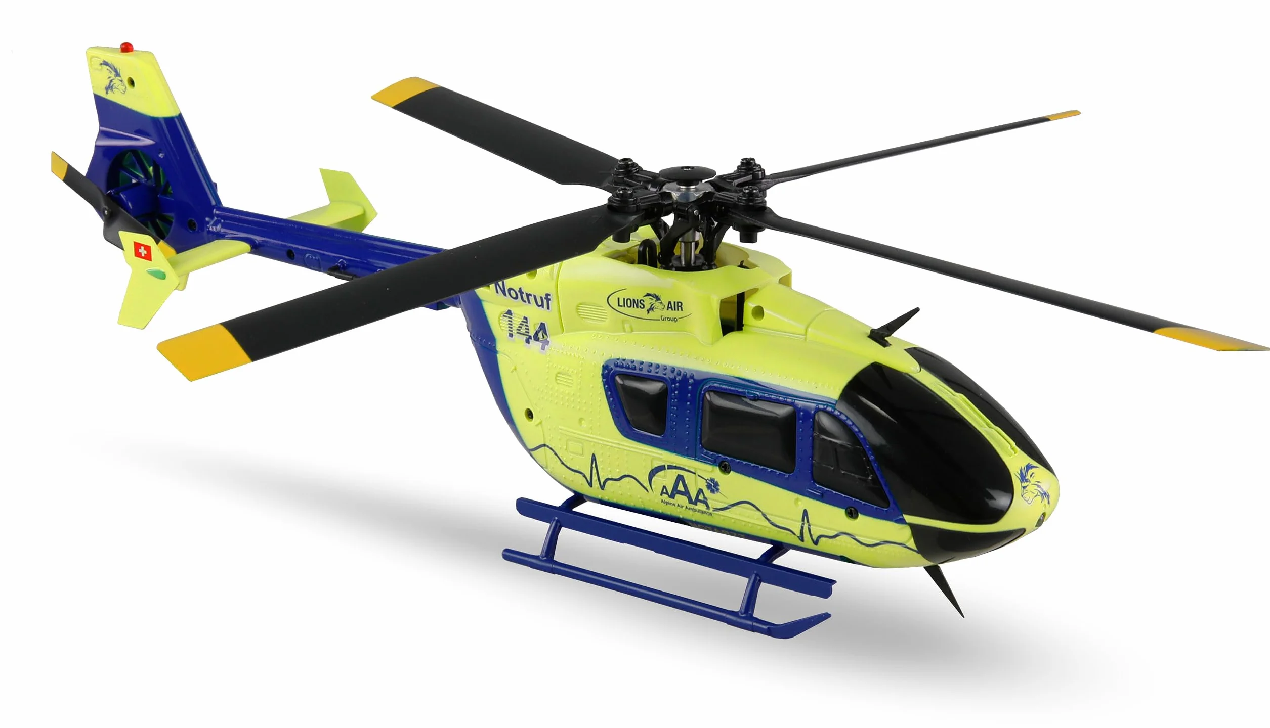 Amewi AFX-135 Alpine Air Ambulance Elicottero 4 canali 6G RTF, giallo neon blu RC telecomandato