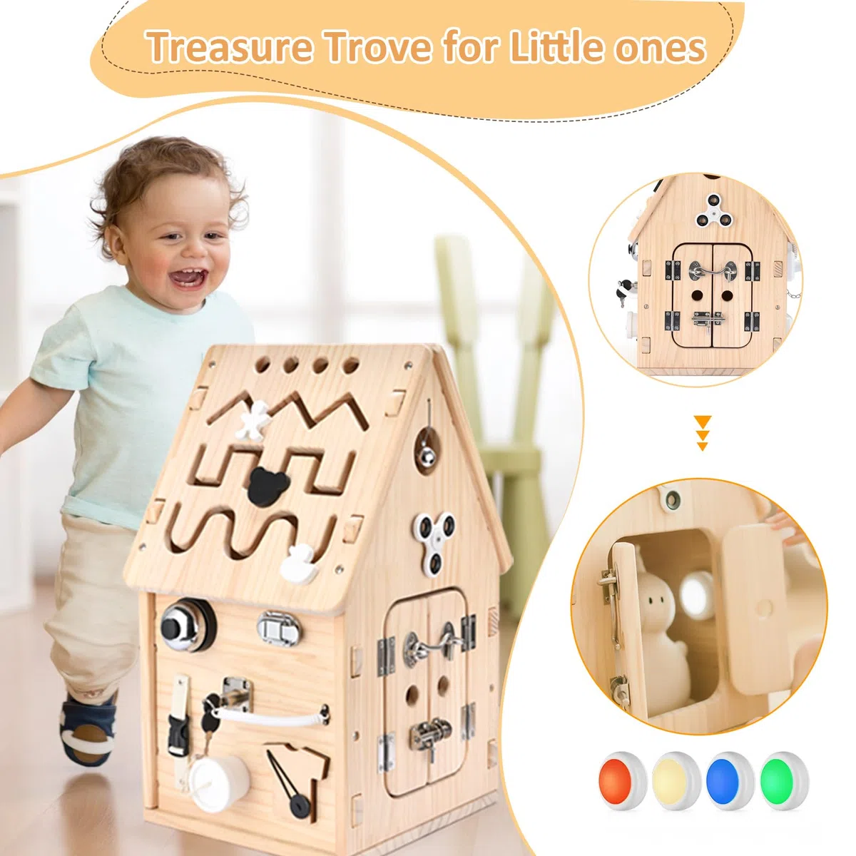 potatomato Casa Busy Montessori in Legno – Gioco con Tavola Motoria per Bambini Piccoli – Giocattolo Educativo per la Scuola Materna – Tavola Sensoriale per Lo Sviluppo della Motricità Fine