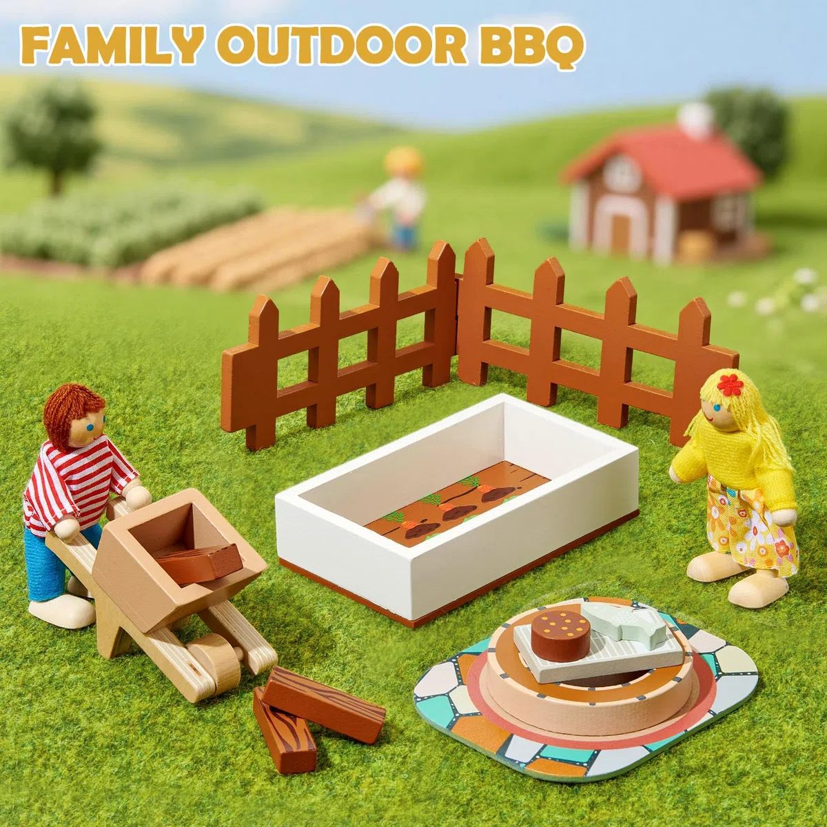 Atoylink 26 PCS Mobili in Legno per Casa delle Bambole con 4 Bambole, Accessori, Regalo di Compleanno per Bambini 3-6 Anni