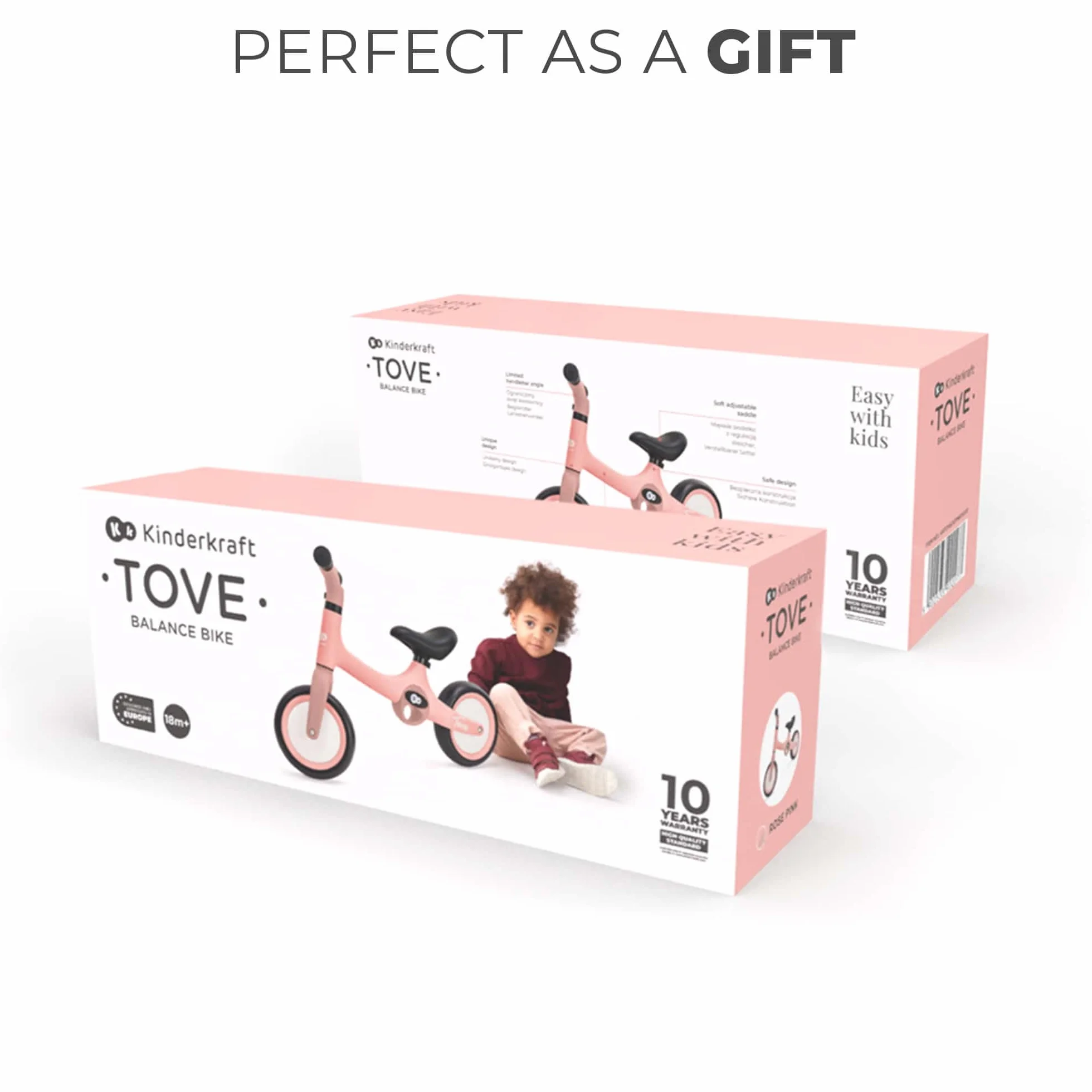 kk Kinderkraft TOVE Bicicletta bambini da 1,5 anni, Bici senza pedali, Design sportivo, Regolazione della sella, Bloccasterzo, Montaggio facile, Struttura leggera - 2 kg, Rosa