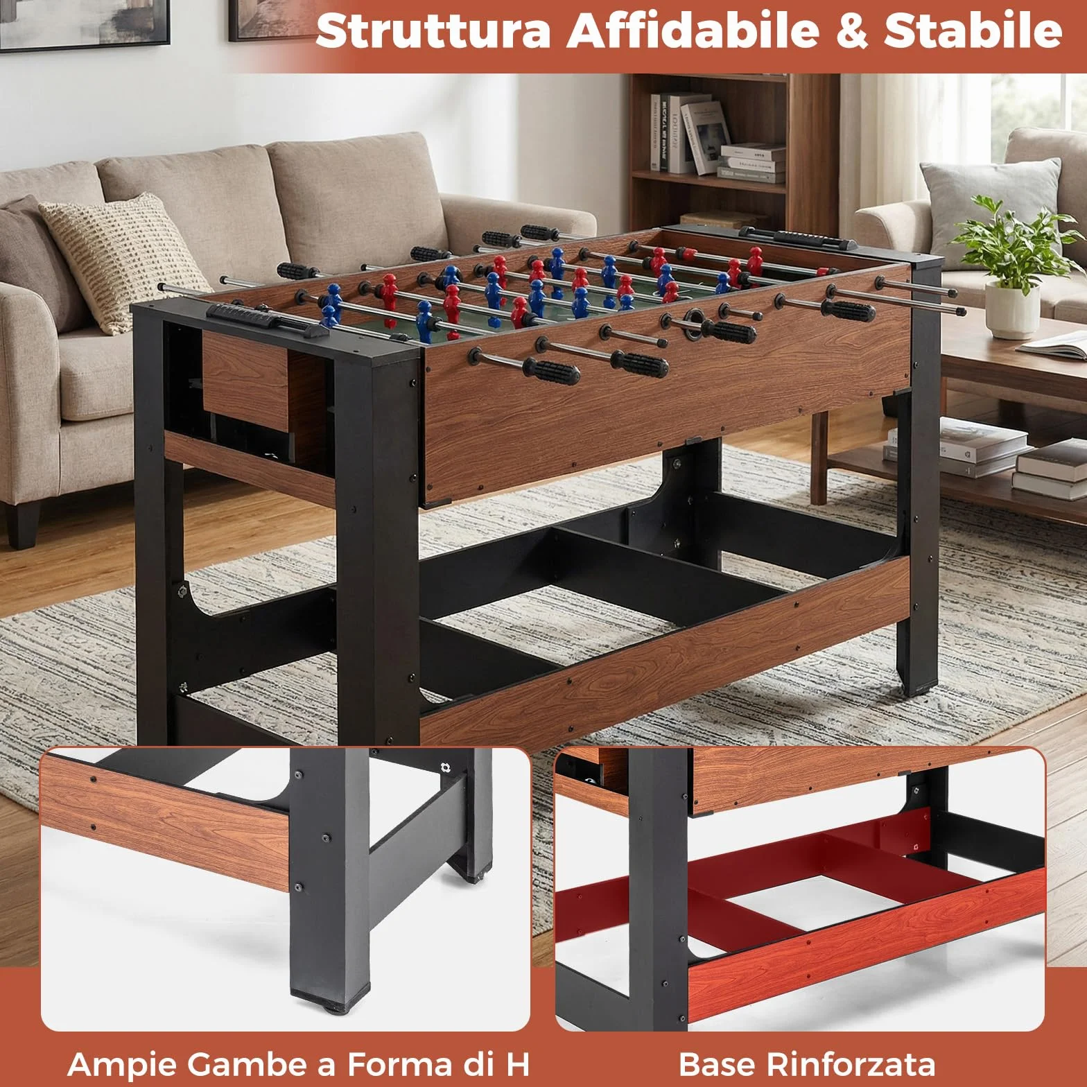COSTWAY 2 in 1 Calcio Balilla, Tavolo da Biliardo con 2 Palline, Stecche Triangolo Spazzola e Gessetti, Tavolo Multigioco per Casa Sala Giochi e Feste