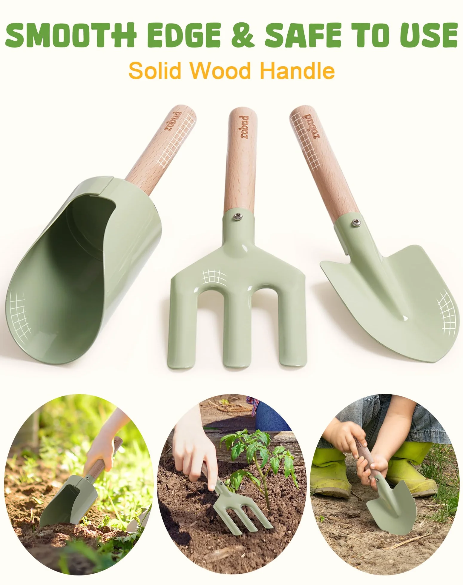 ROBUD Set da giardinaggio per bambini, kit di attrezzi da giardino per bambini da 18 pezzi con grembiule, annaffiatoio, paletta, giocattoli educativi all'aperto per bambini e bambine dai 3 anni in su