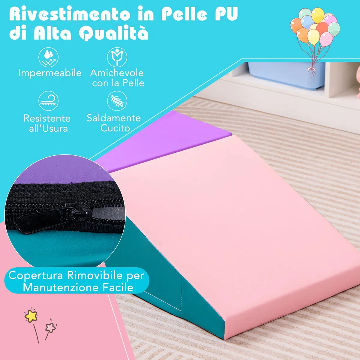 COSTWAY Set di 2 Blocchi per Gattonare e Arrampicare per Bambini, Schiuma Morbida Gioco Attivo Interno, Viola e Rosa
