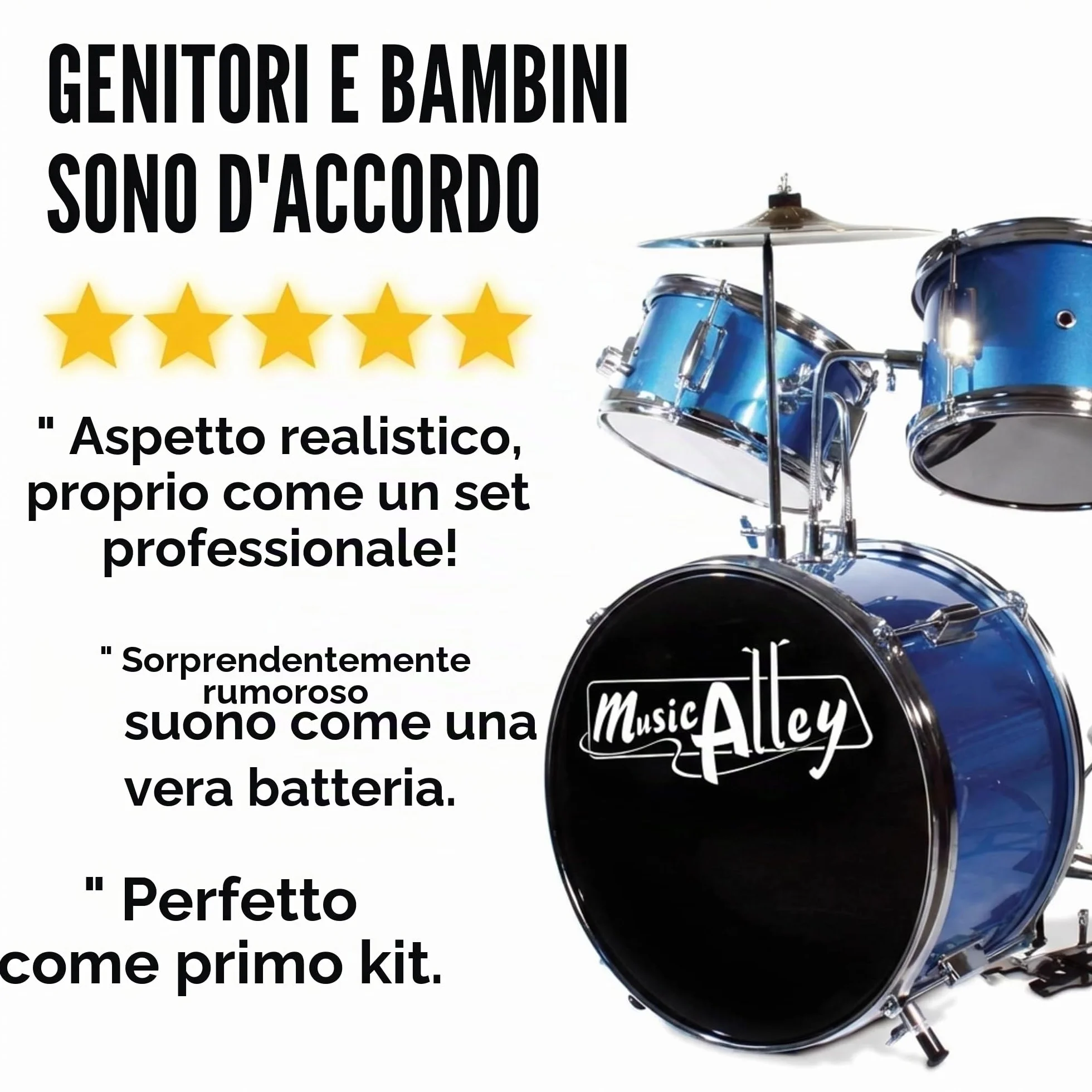 Batteria Music Alley Junior con sgabello e bacchette