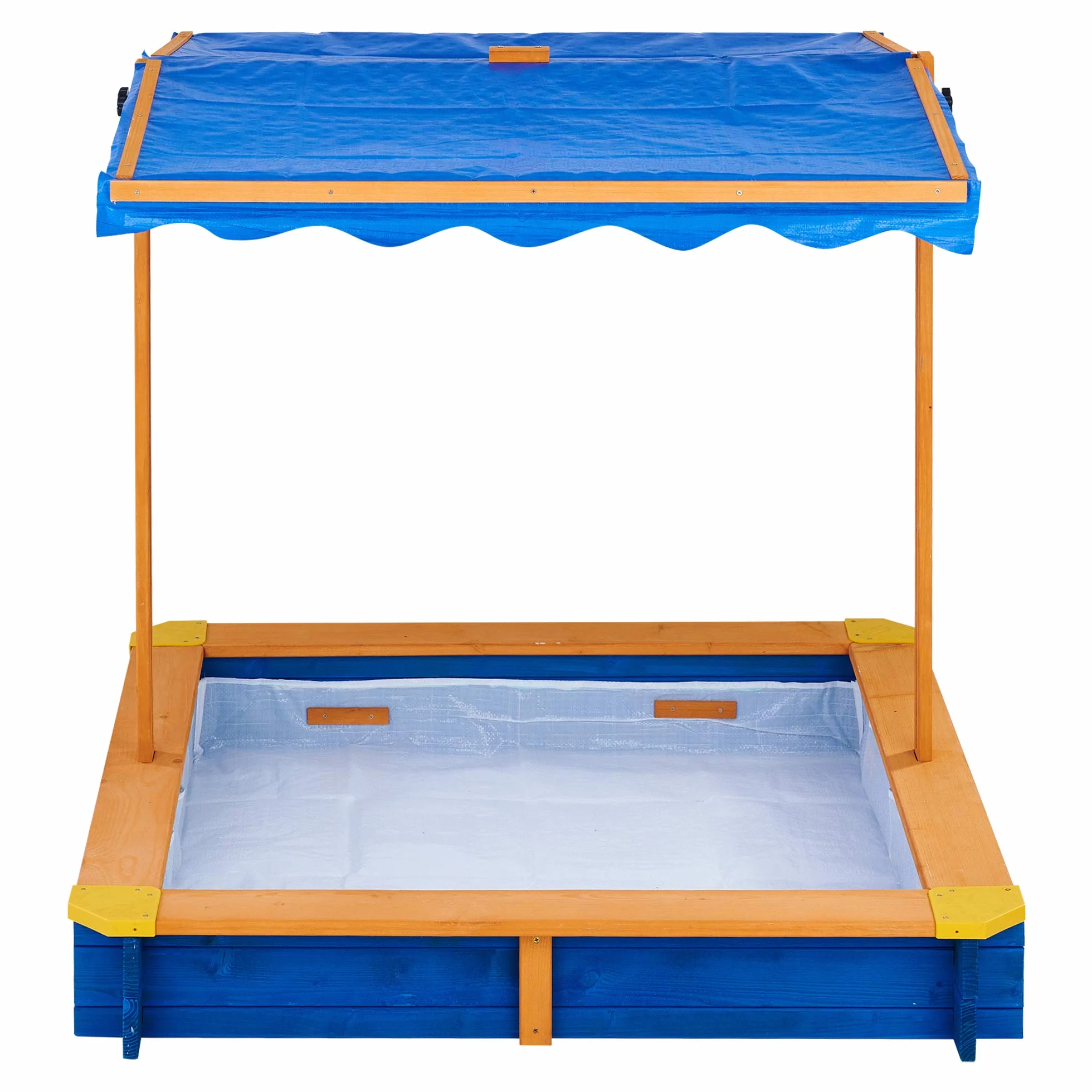 Teamson Kids Wooden Sand Pit con Coperchio, Grande Scatola di Sabbia all'aperto con Copertura a baldacchino rotabile per Giardino Esterno, Altezza Regolabile, Sabbia per Bambini