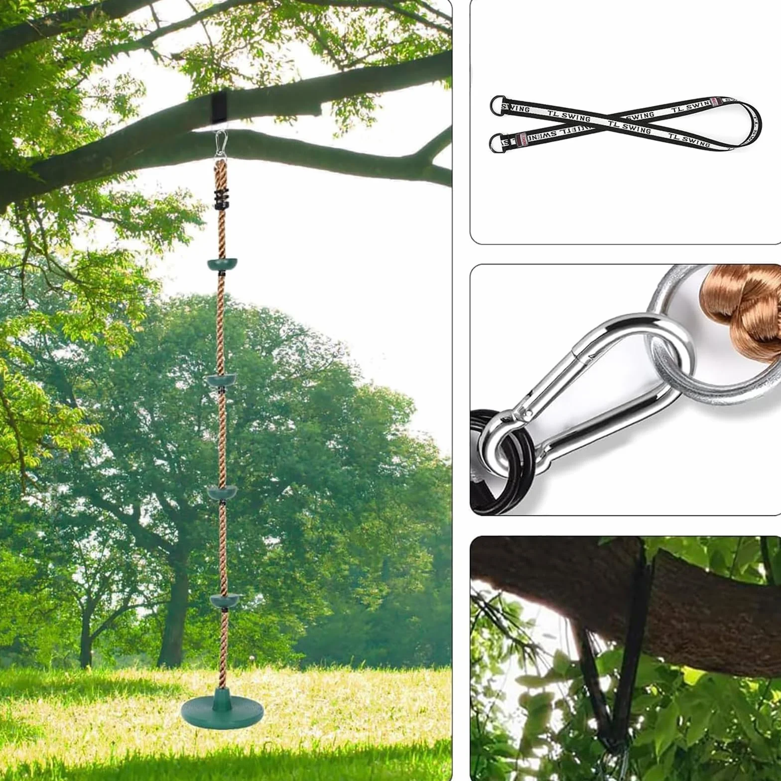 Altalena con Corda da Arrampicata, Altalena per Bambini da Esterno con Sedile Regolabile, Lunghezza della Corda Regolabile, Portata fino a 200 kg per Giardino, Parco, Parco Giochi (Verde)