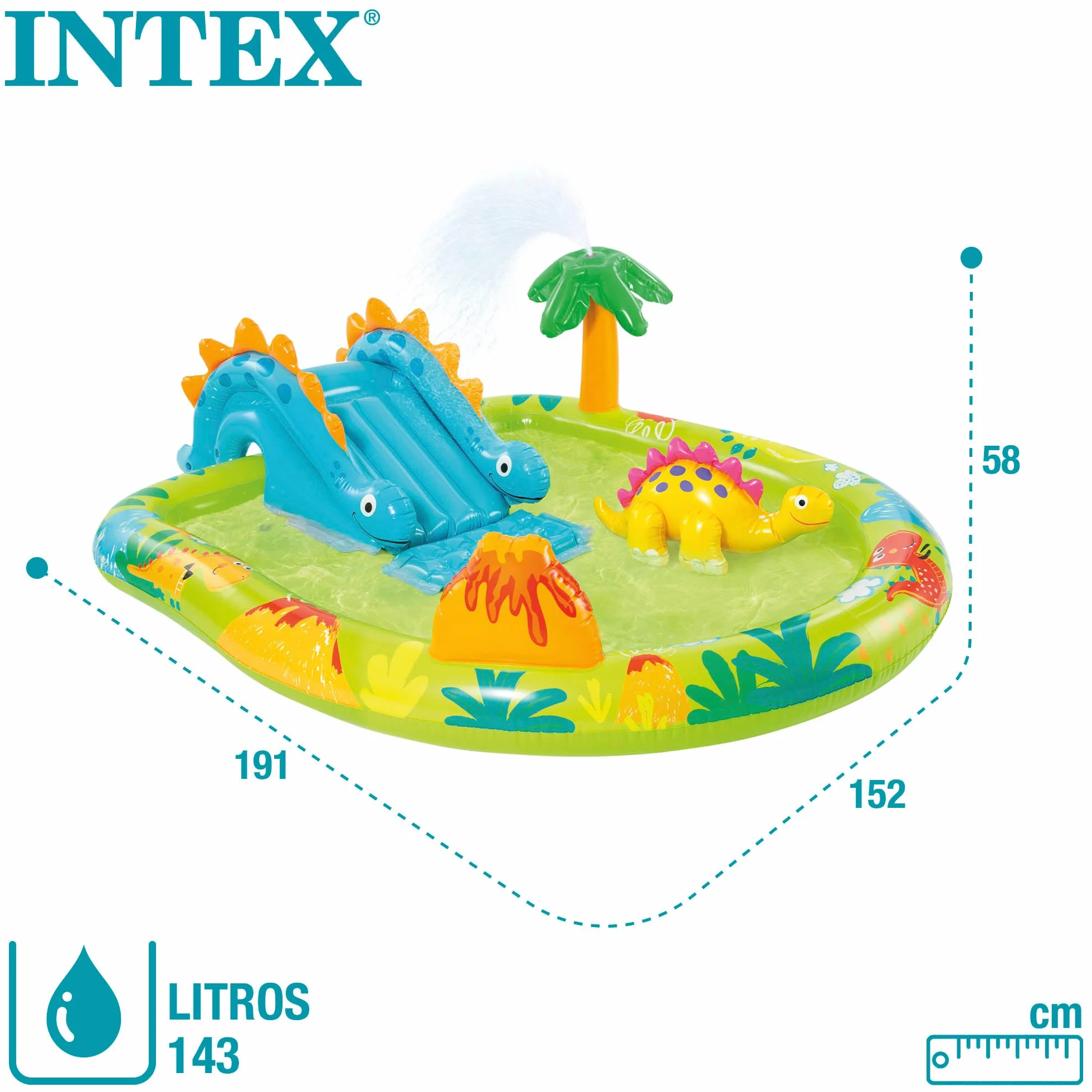 Intex 57166NP - Piscina Gonfiabile Play Center Dinosauri, Vinile, Multicolore, 191x152x58 cm