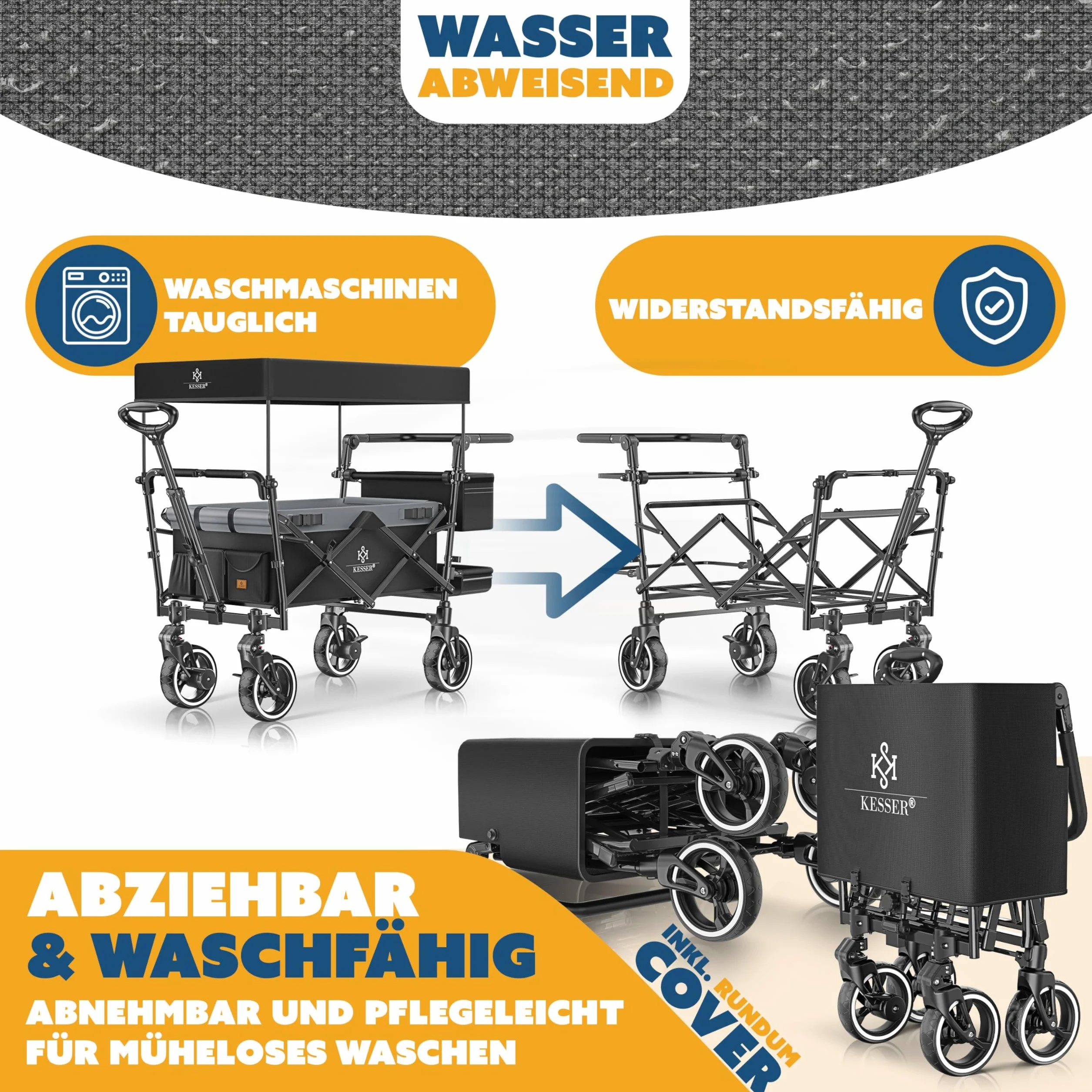 KESSER GTS-9100 - Carrello pieghevole con tetto, portata fino a 150 kg, con ruote in gomma dura e freni di stazionamento anteriore/posteriore, con serratura, copertura, intemperie e protezione da