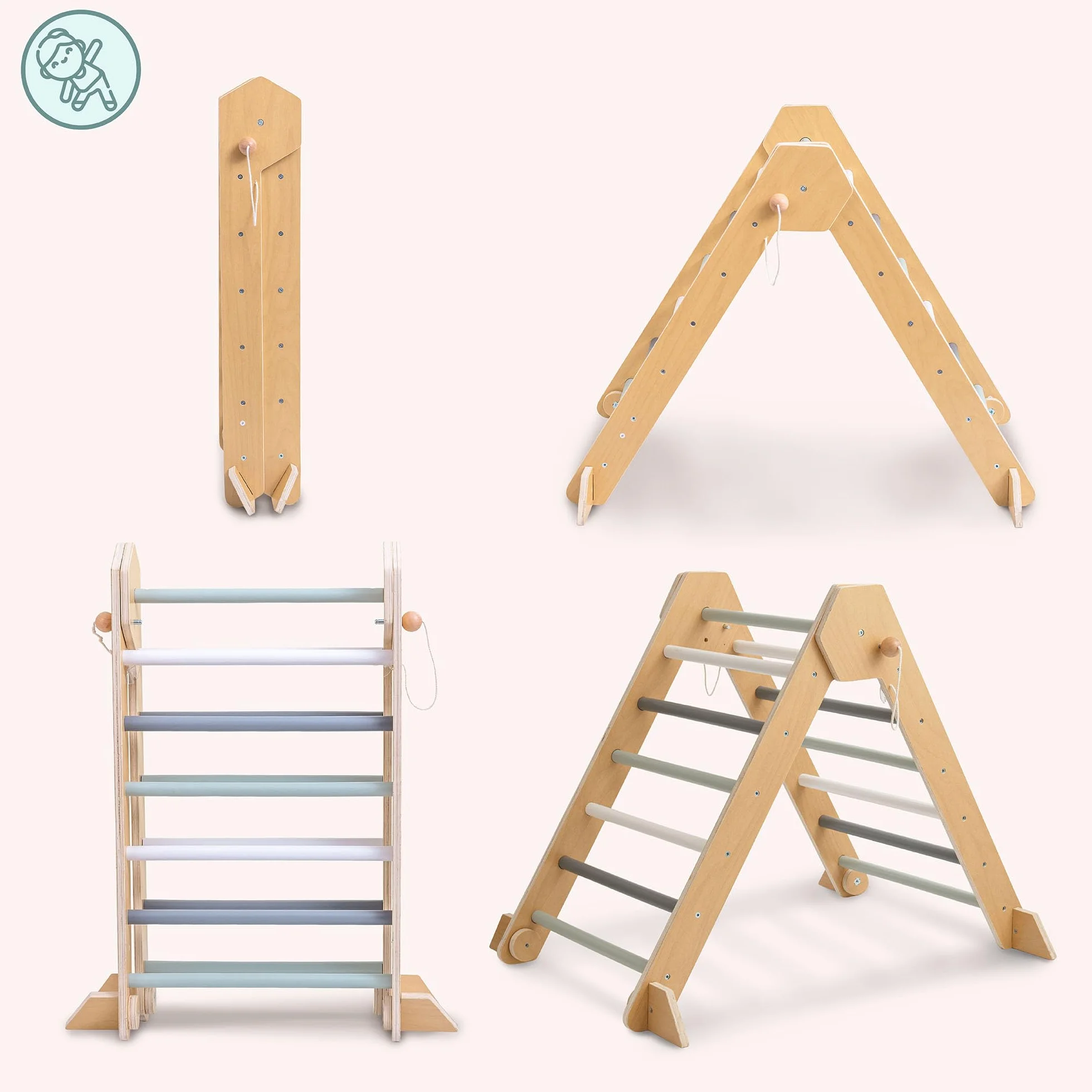 Mamabrum Triangolo Pikler Arco da Arrampicata Scivolo Doppio Lato Set Sport Montessori Pieghevole Sicuro