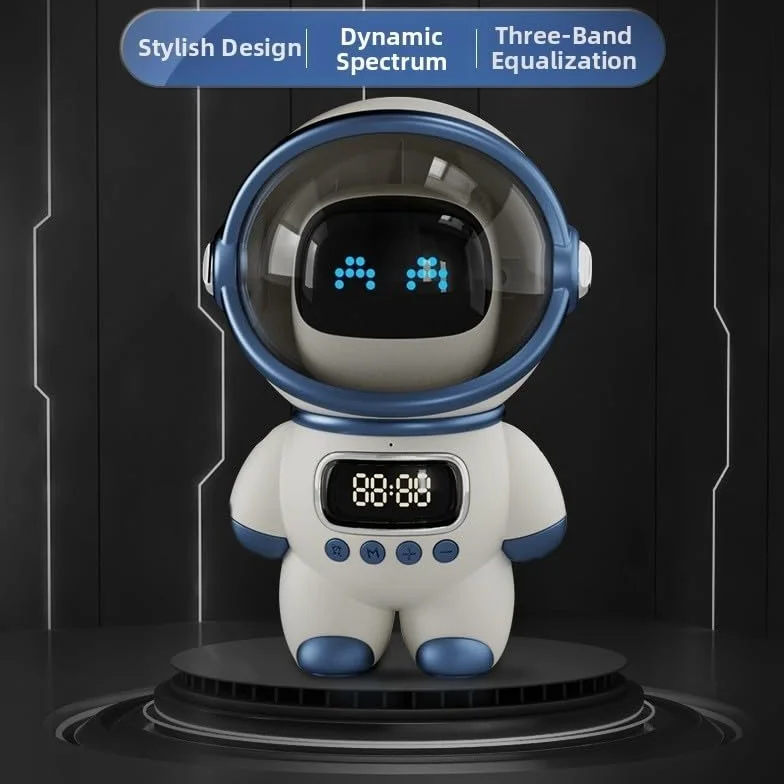 Smart AI Robot Wireless Bluetooth5.1 + EDR Speaker con apprendimento interattivo, audio 6W, radio FM, sveglia, design compatto, batteria 1800mAh (bianco)