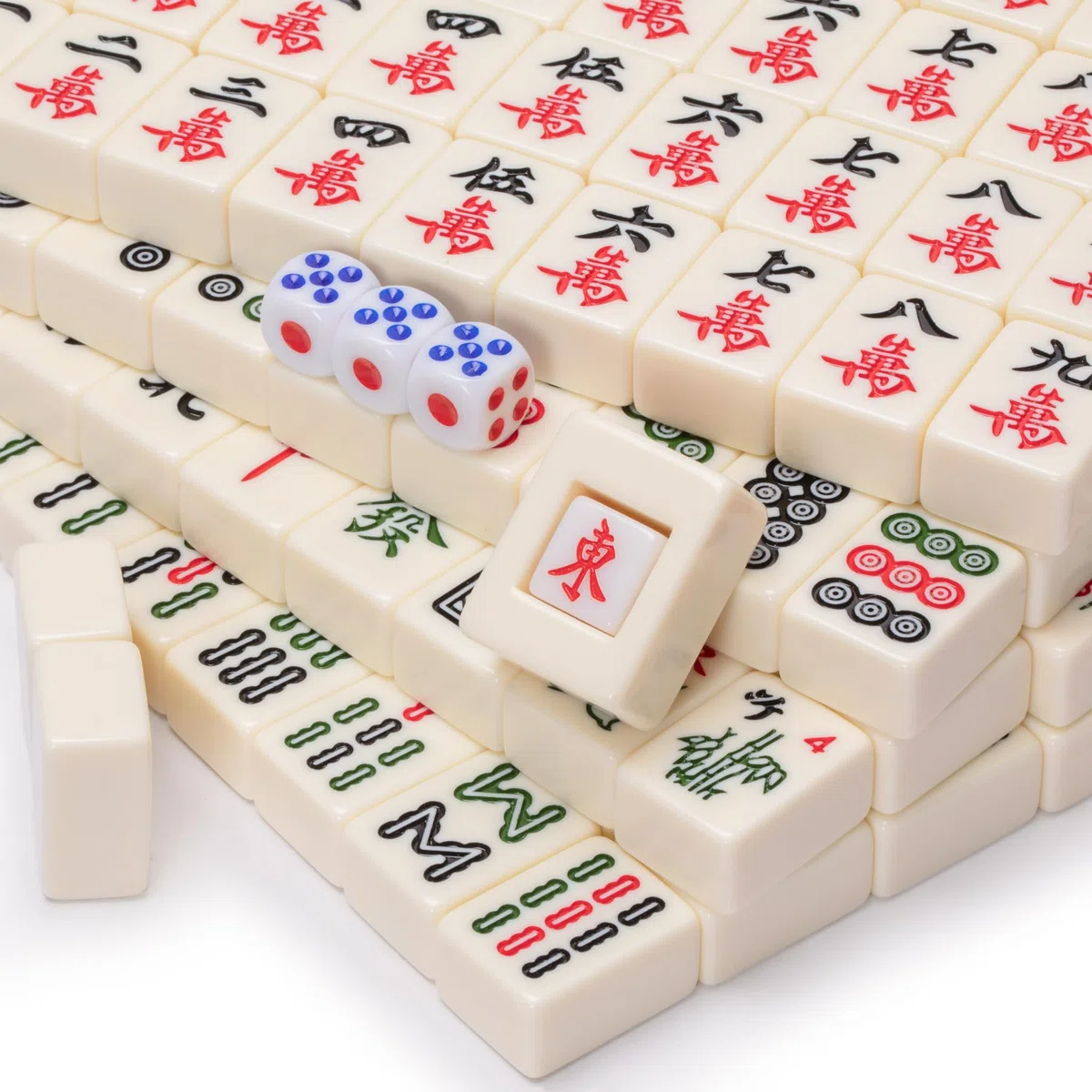 Yellow Mountain Imports Chinese Mahjong Set, Classic Ivory, 146 Tiles, Vinyl Case, Wind Indicator & Dice