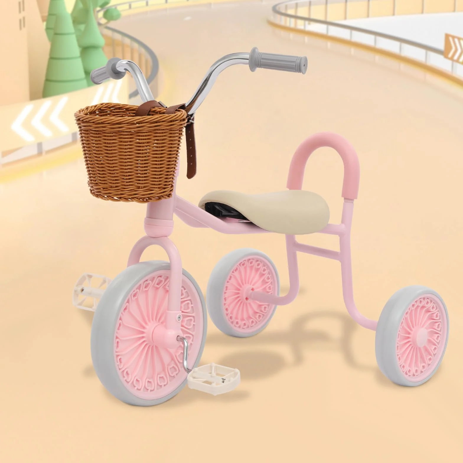 Triciclo per Bambini, Triciclo per Bambini con Pedali e Cestino, Triciclo per Imparare a Camminare per Bambini di 2-6 Anni (Rosa)