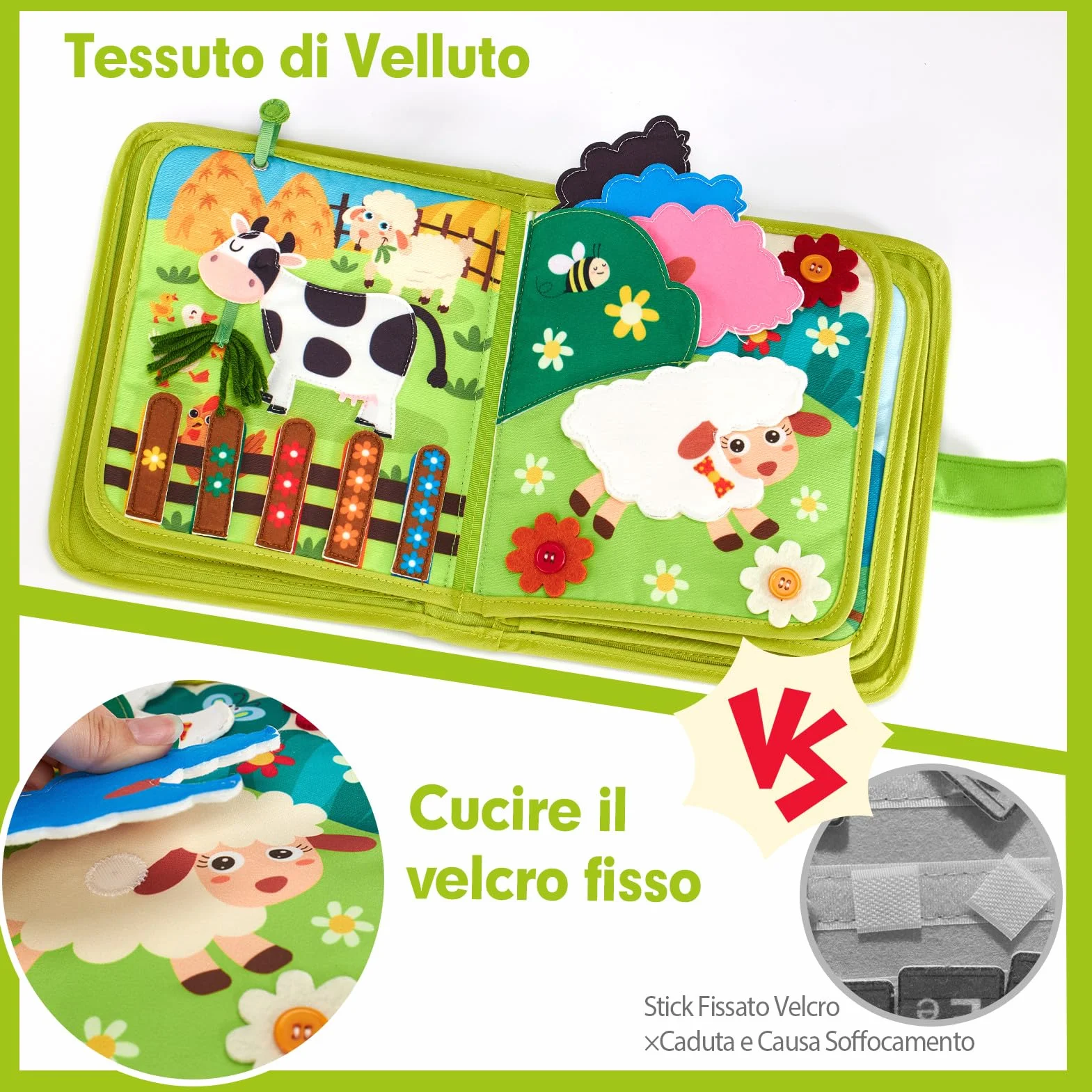 hahaland Busy Board Montessori Libro Interattivo 1 Anno - Quiet Book Sensoriale Educativo - Giochi Montessori 1 2 3 Anni Tavolo Pannello di Feltro attività Valigetta Didattici Regalo Bimbo
