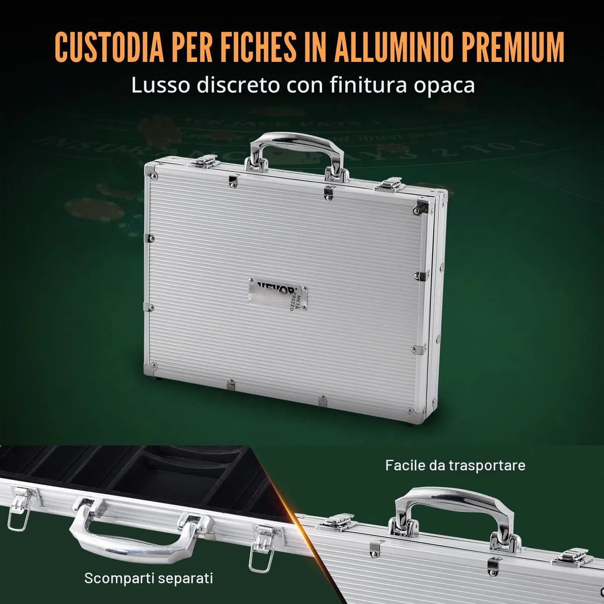 VEVOR Set Poker 500 Pezzi Valigetta Alluminio Fiches Carte Bottoni Dadi Texas Hold'em Blackjack