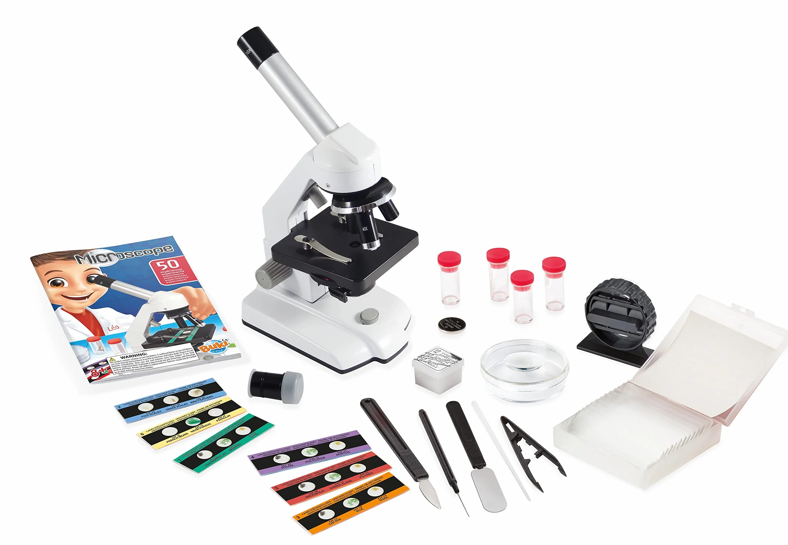 BUKI MR600 - Microscopio 50 esperimenti, 3 zoom : X 100 – X 250 – X 1000 HD