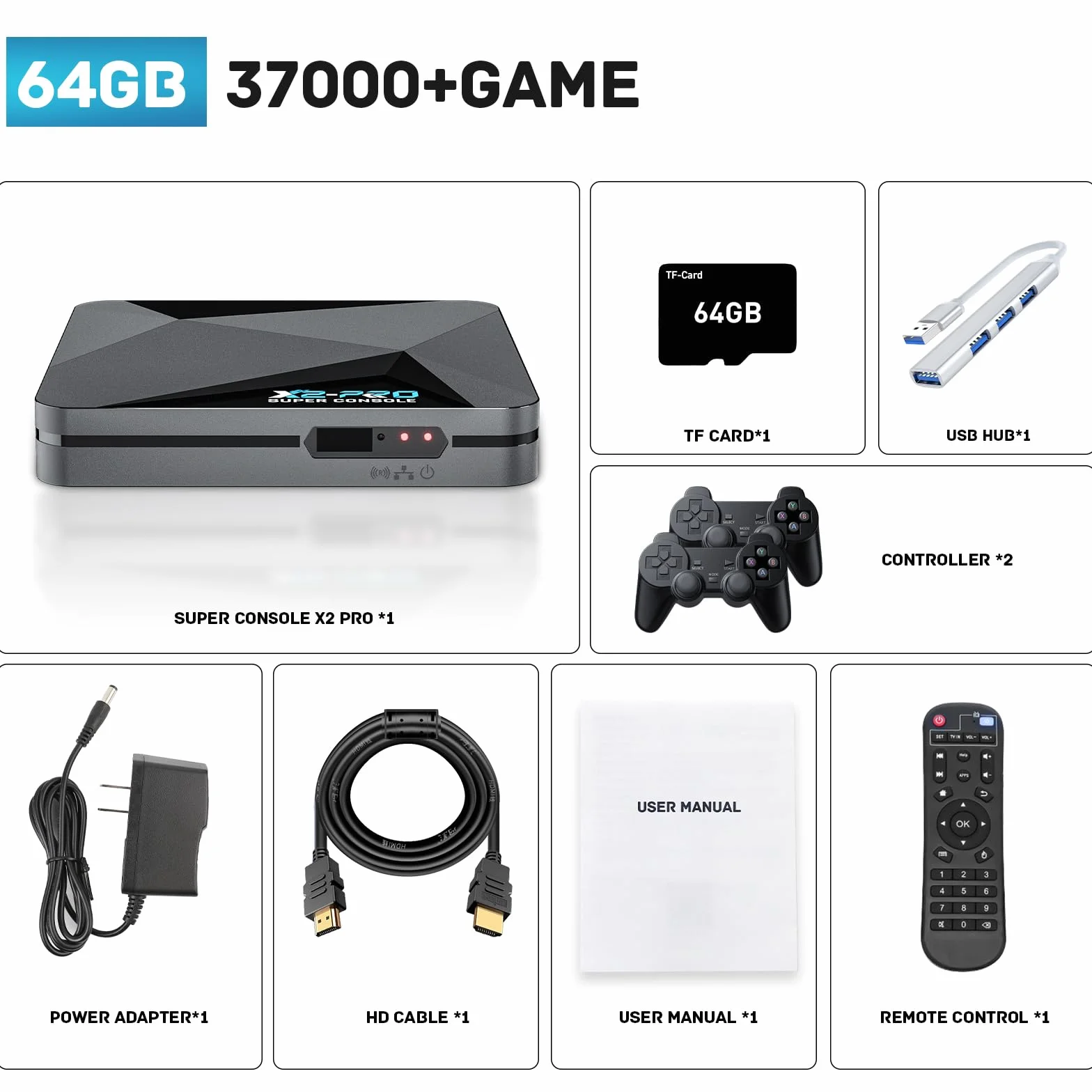 Kinhank Console di gioco retrò, Super Console X2 Pro integrata 100000+ giochi, console per videogiochi Android 9.0/Emuelec 4.6, uscita 4K UHD, 2.4G/5G, BT 5.0