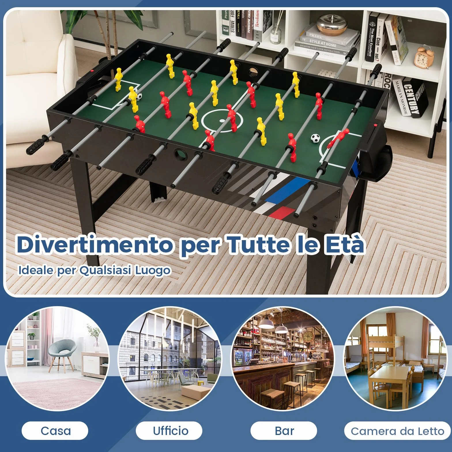 COSTWAY 4 in 1 Tavolo Multigioco, Calcio Balilla/Tavolo da Biliardo/Ping Pong/Air Hockey, Calcetto Multigioco Impilabile per Casa Feste Bar, 125x97x83 cm