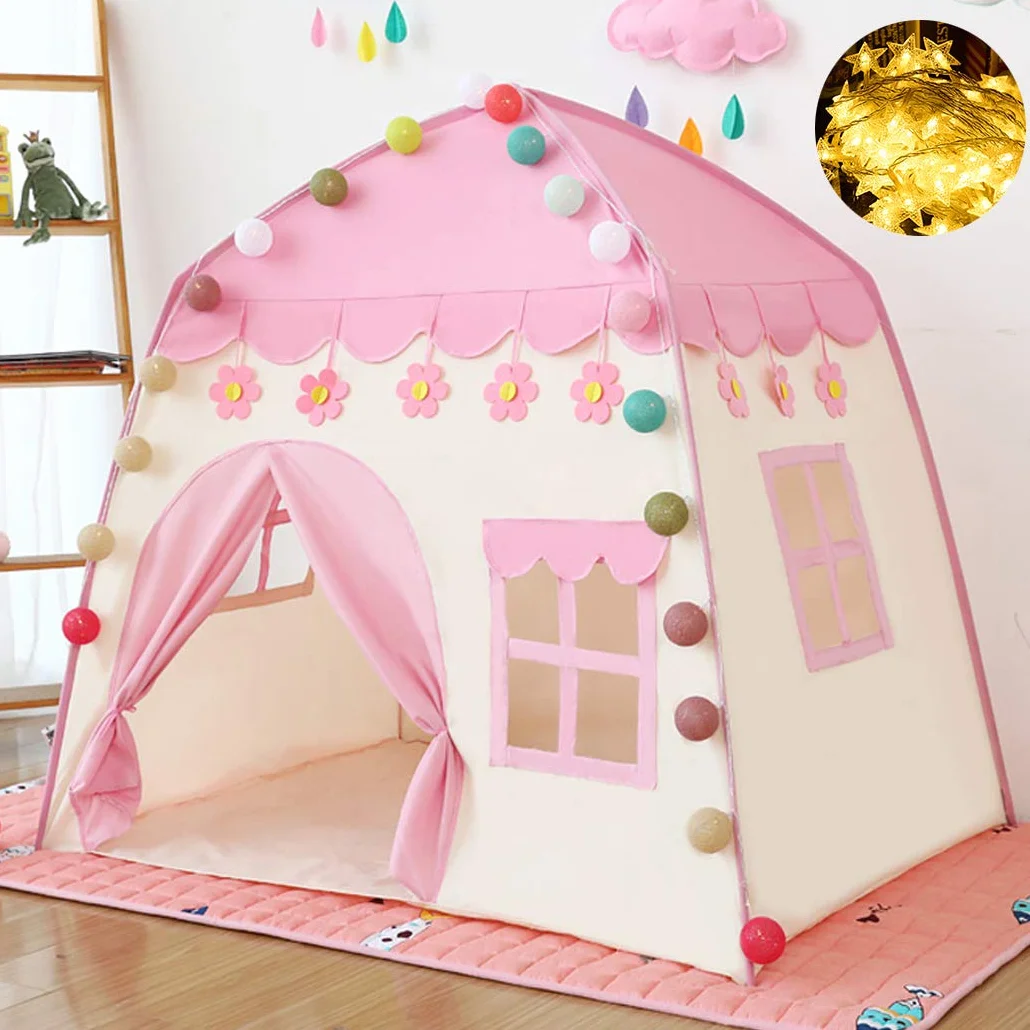 Tenda da gioco per bambini con luci a stella, rosa, per interni ed esterni