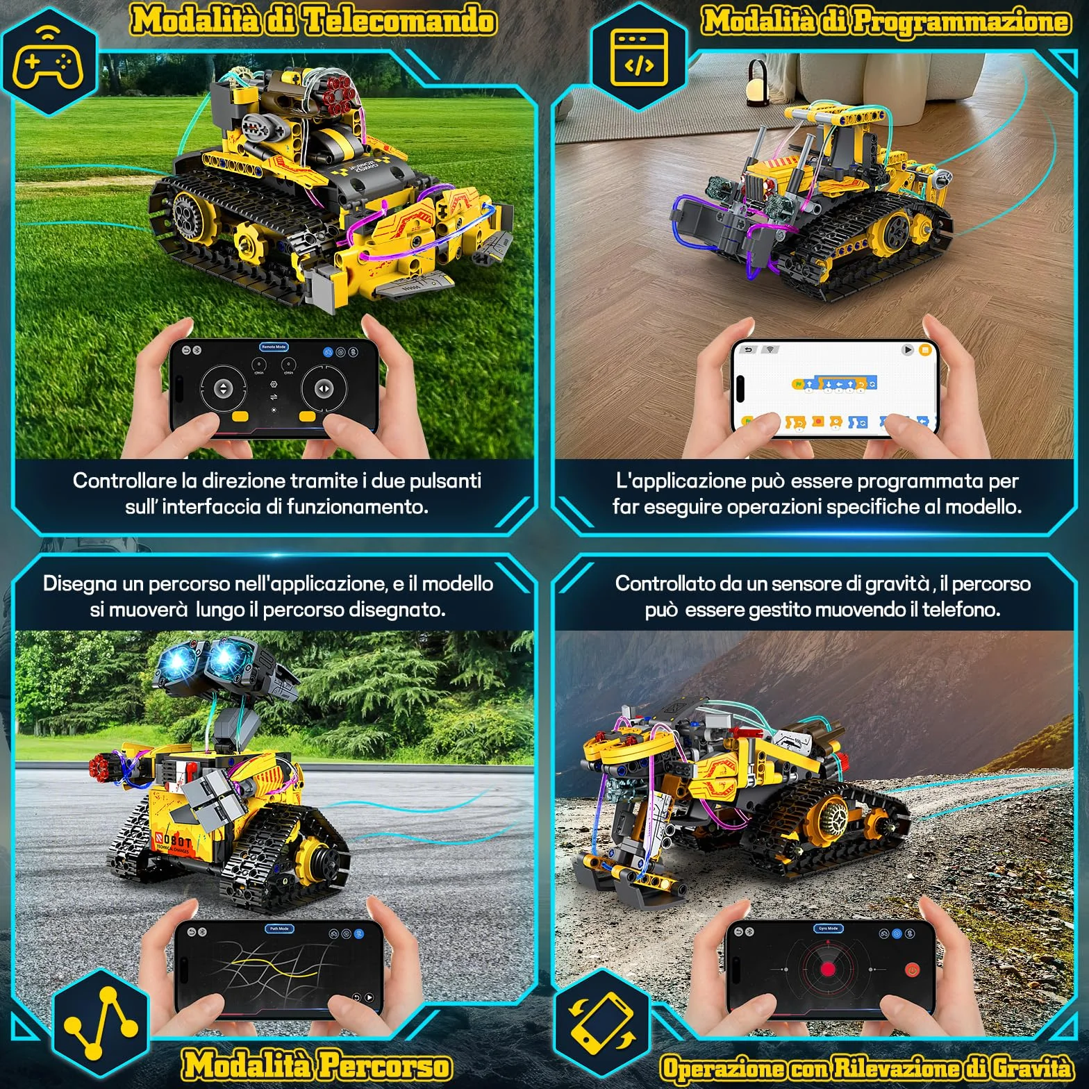 YOOHBERRYS Technic Robot Telecomandati per Bambini, 5-in-1 Kit di Costruzione di Robot Programmabile con App e Telecomando, Regalo Educativo per Ragazzi e Ragazze Dagli 6 ai 12 anni (Giallo)