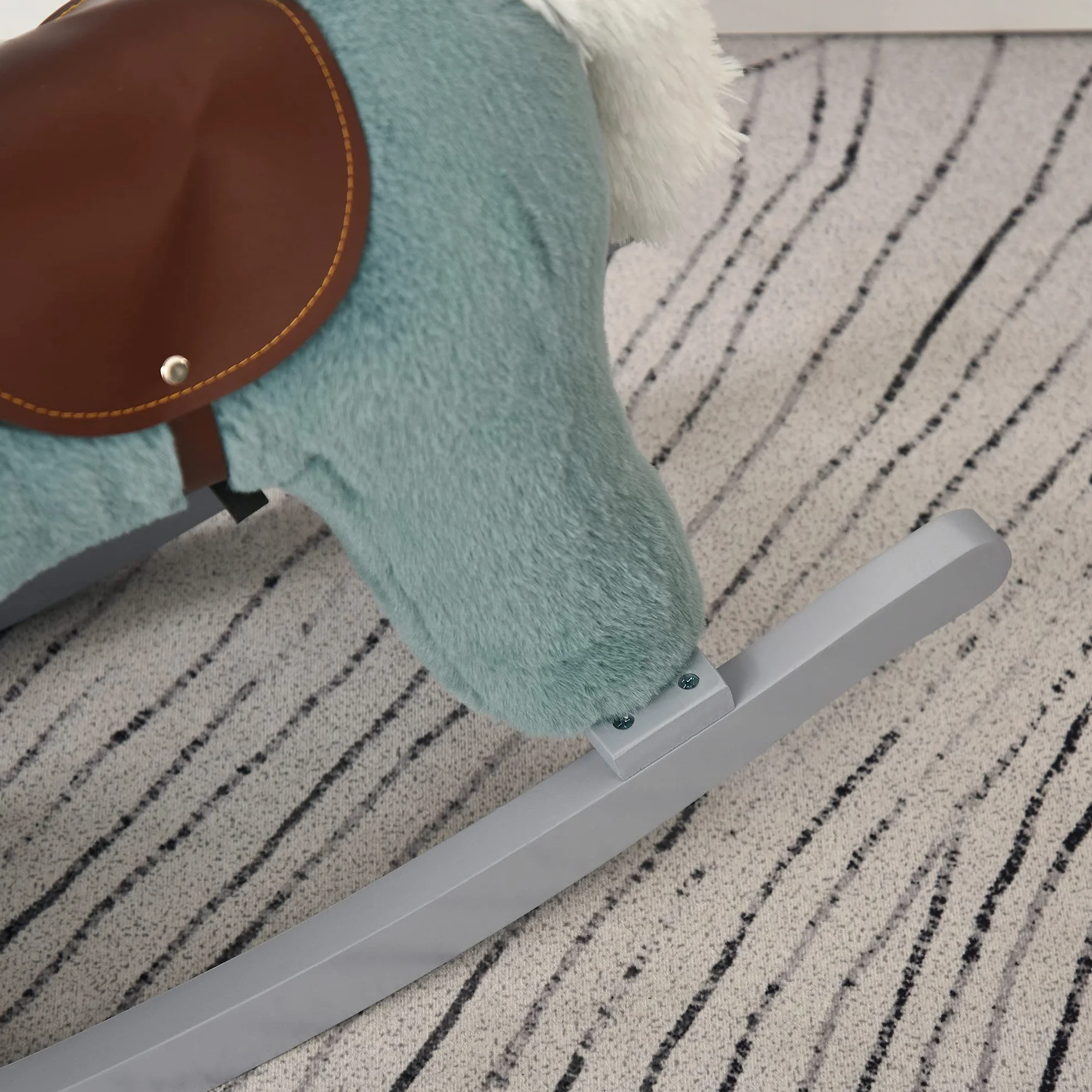 HOMCOM Cavallo a Dondolo per Bambini in Peluche e Legno con Suoni e Orsetto Incluso, per Bimbi da 18-36 Mesi, 65x26x55cm, Blu