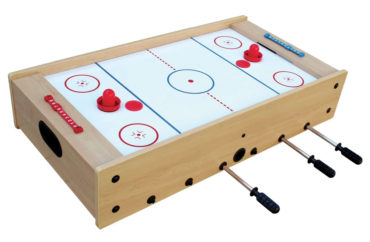 Garlando F-MINI 2 IN 1 Calciobalilla e hockey da tavolo in un solo prodotto; aste telescopiche comprese nella dotazione. Salvaspazio