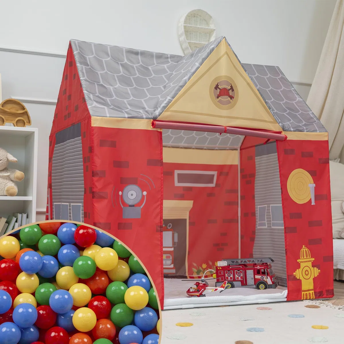 Selonis Tenda Stazione Dei Pompieri Per Bambini Con 100 Palline Casetta Da Gioco Design Realistico