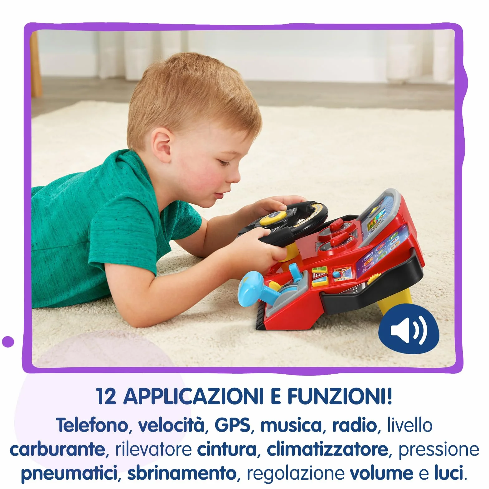 VTech Volante Turbo Pilota, Volante Bambini con Cruscotto Interattivo, Oltre 20 Giochi Educativi e 9 Circuiti, Schermo LCD, Clacson e Indicatore Direzione, Lingua Italiana, Batterie Incluse, 3-8 Anni