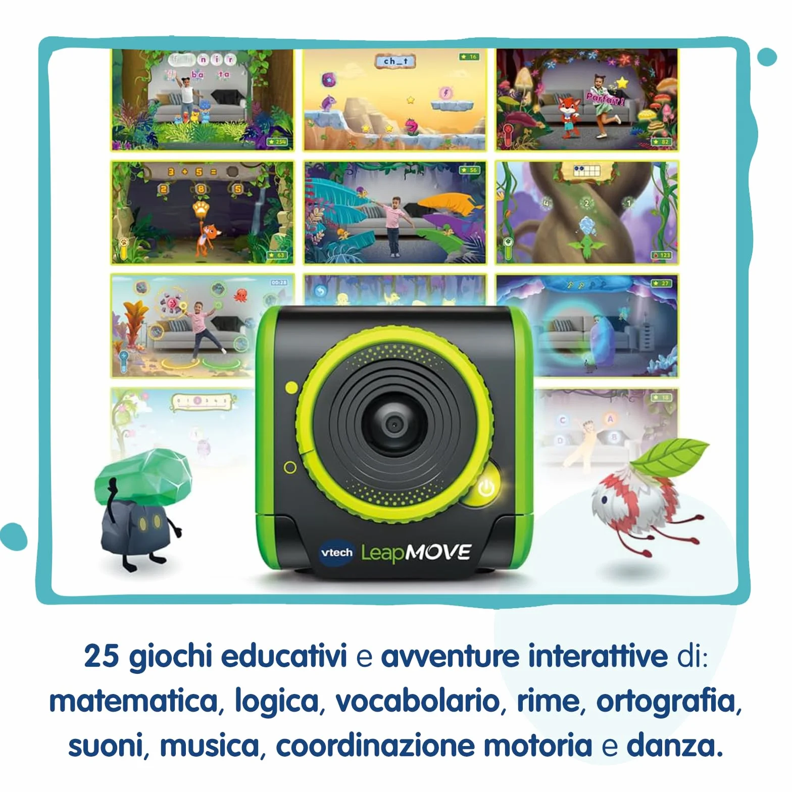 VTech LeapMove, Console TV Interattiva per Bambini, Rileva i Movimenti Senza Controller, Pronta all'Uso, 25 Giochi Educativi, 3 Profili Giocatore, Lingua Italiana, Cavi Inclusi, 4-11 Anni