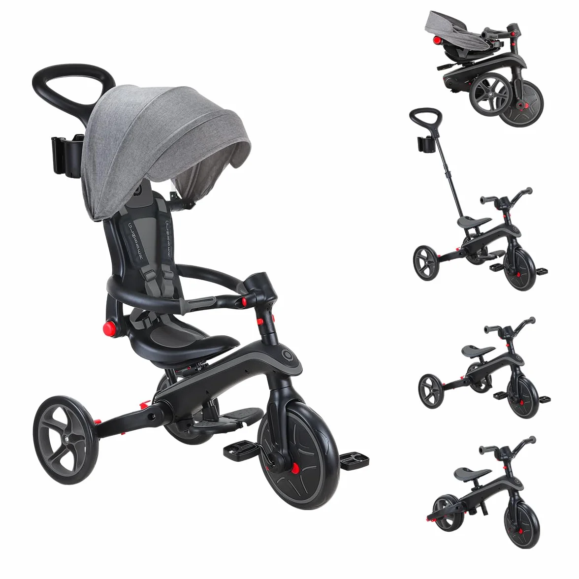 Globber - Triciclo Explorer 4 in 1 - Triciclo pieghevole ed evolutivo in stile draisiano per bambini dai 10 mesi ai 5 anni