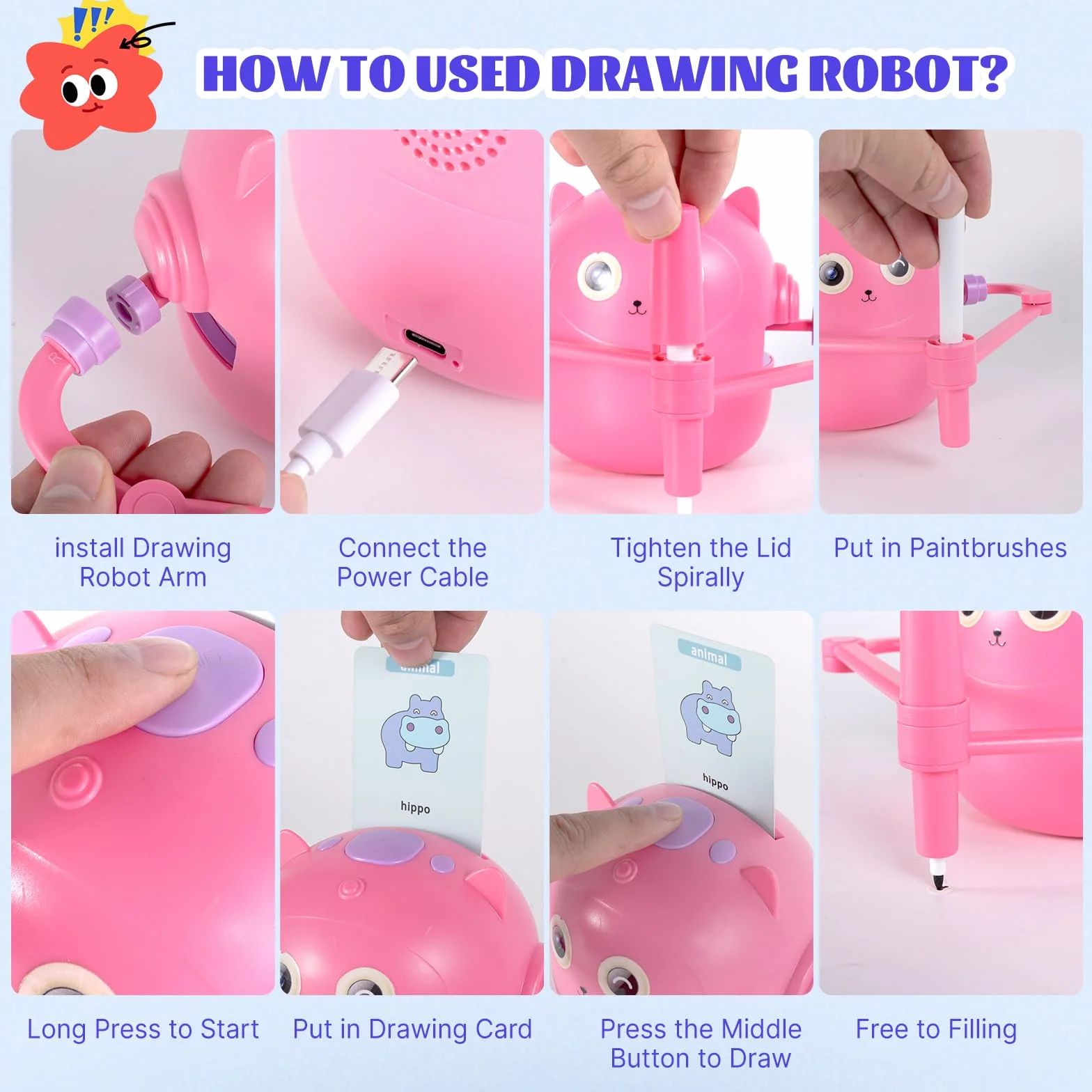 Drawing Robot, Robot da Disegno per Bambini con 100 Carte, Robots da Disegno Che Dipinge, idraw robots Magico Interattivo per Bambini&Bambine (Rosa)