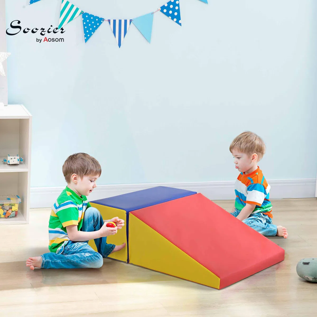 HOMCOM Motricità bambino modulabile, Giocattoli da arrampicata Schiuma Blocchi di costruzione Giocattoli educativi 2 Mattoni giganti in Schiuma per Bambini 12-36 Mesi, Multicolore