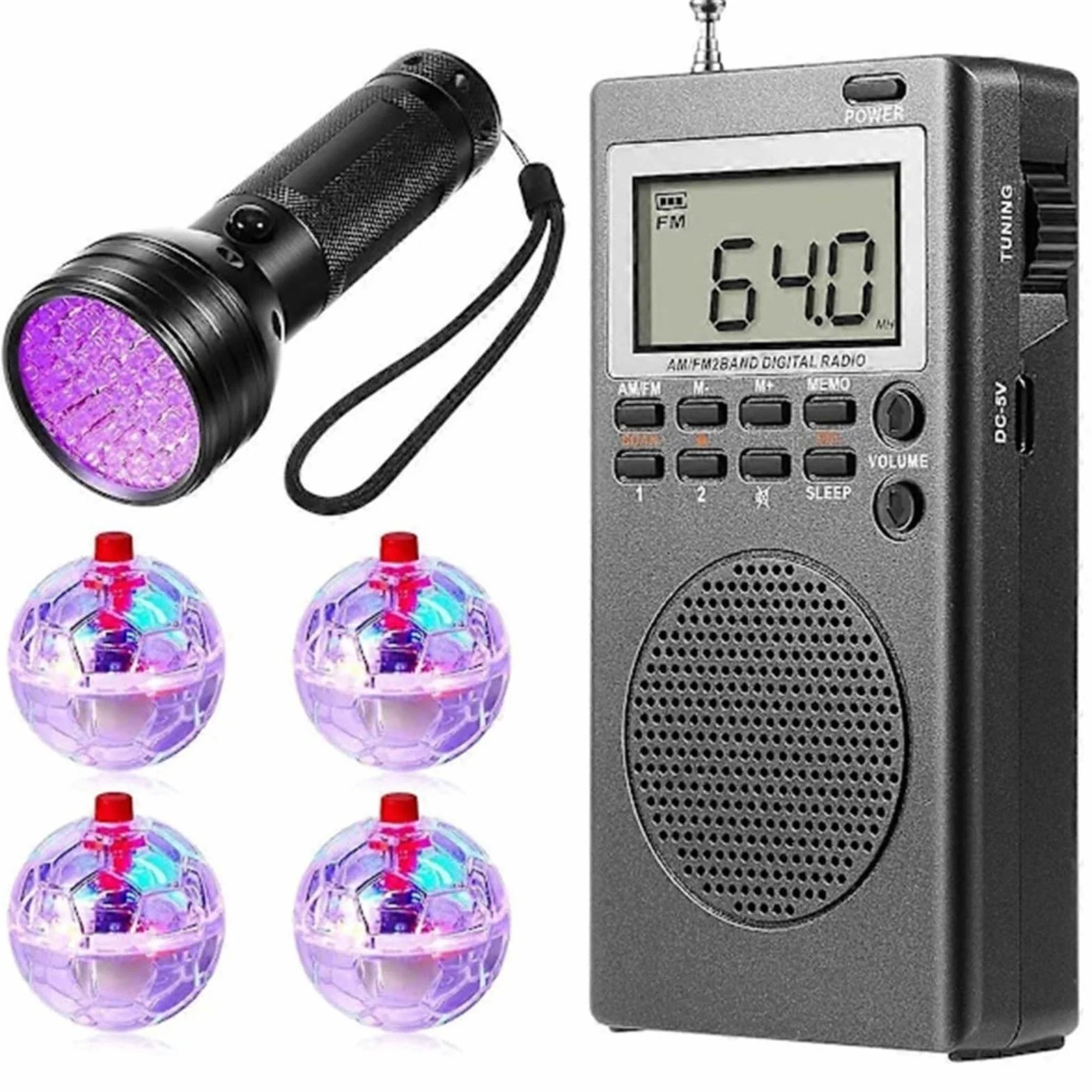 Kit di indagine paranormale con radio box, sensore LED sfere altoparlante per caccia, set da 4/6 pezzi (6 pezzi)