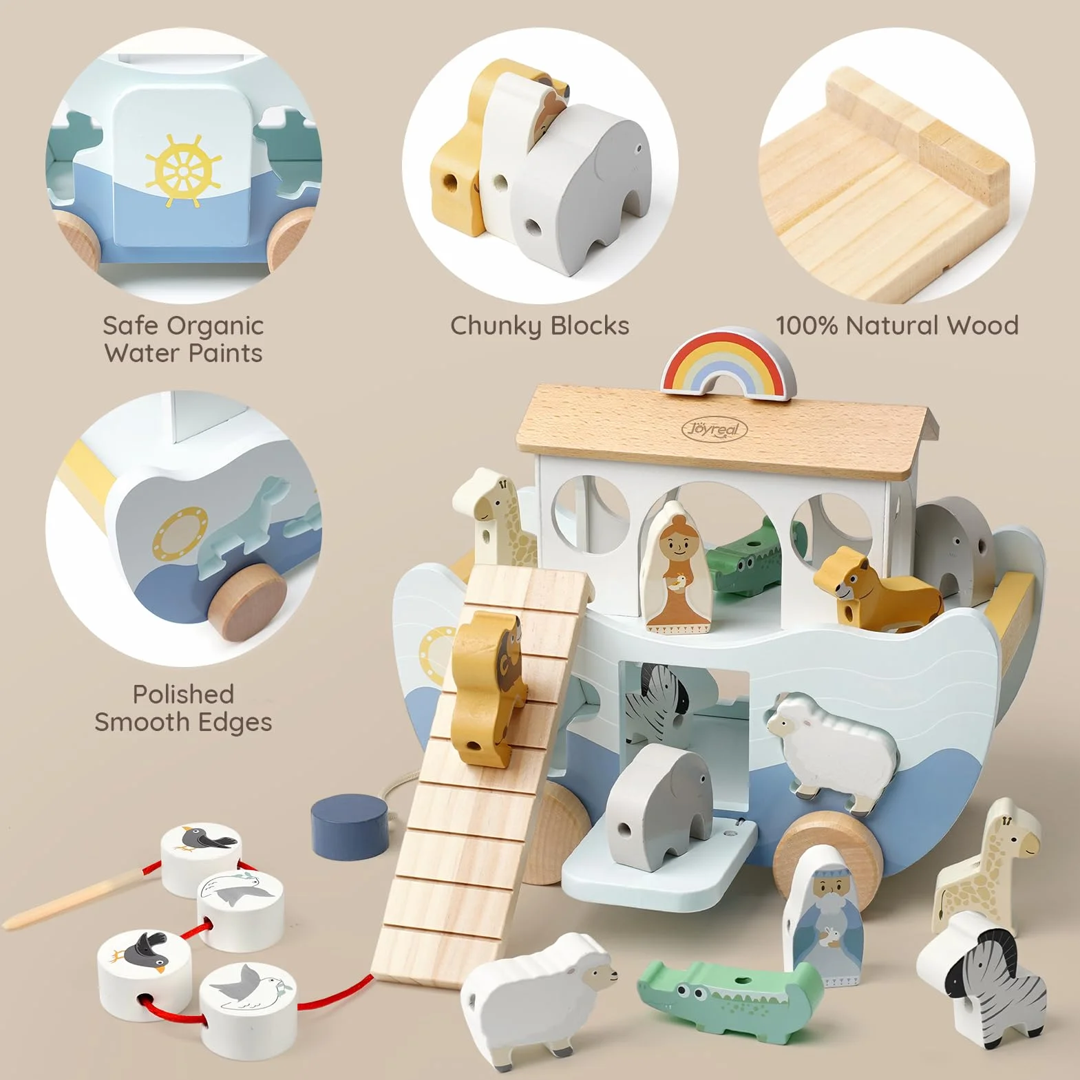 Joyreal Arca di Noè Bomboniere Battesimo Bambina Bambino Giochi Legno 1 2 3 Anno Montessori Educativi Regalo