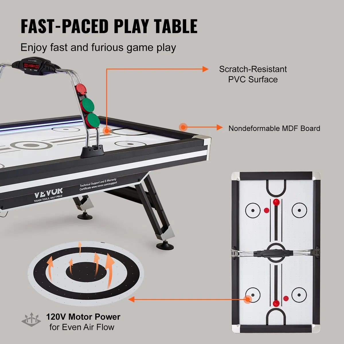 VEVOR Tavolo da Gioco ad Aria Compressa LED con 2 Dischi, 2 Spingitori, Sistema Punteggio Elettronico
