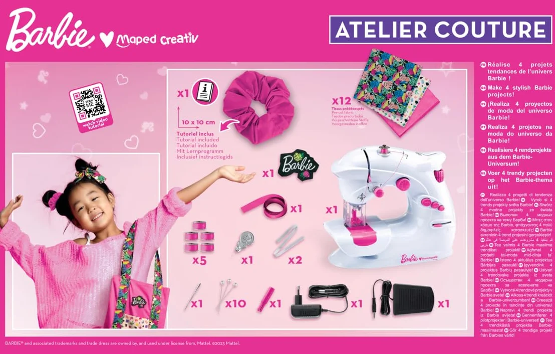 Maped Creativ Barbie Workshop di cucito fai da te per bambini Set completo per 4 progetti di moda - 8 anni in su