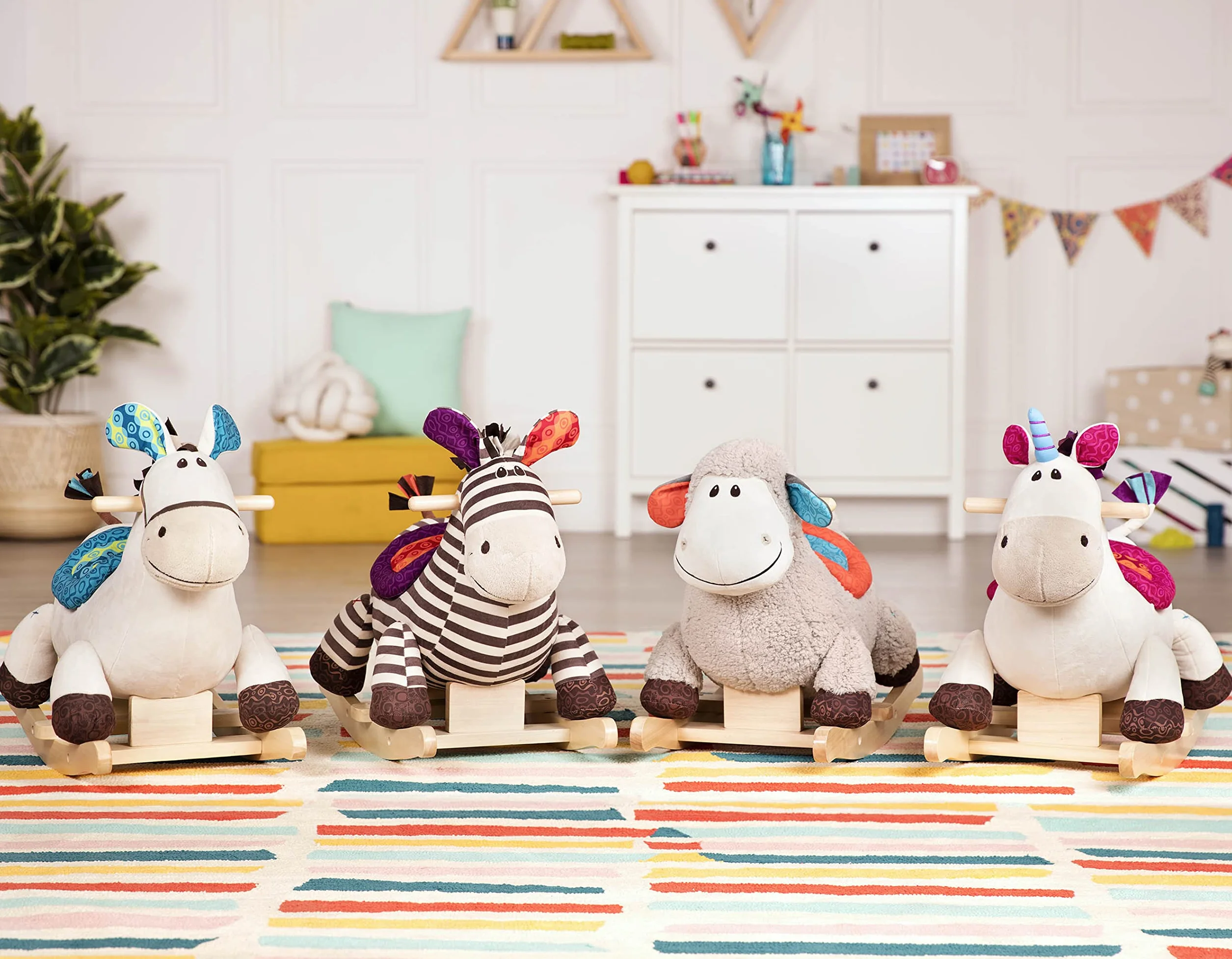 B. toys - Rodeo Rocker - Dilly-Dally - Unicorno Rocker - Unicorno a dondolo - Cavalcabile in legno - Giocattolo classico per bambini e ragazzi - 18 mesi +