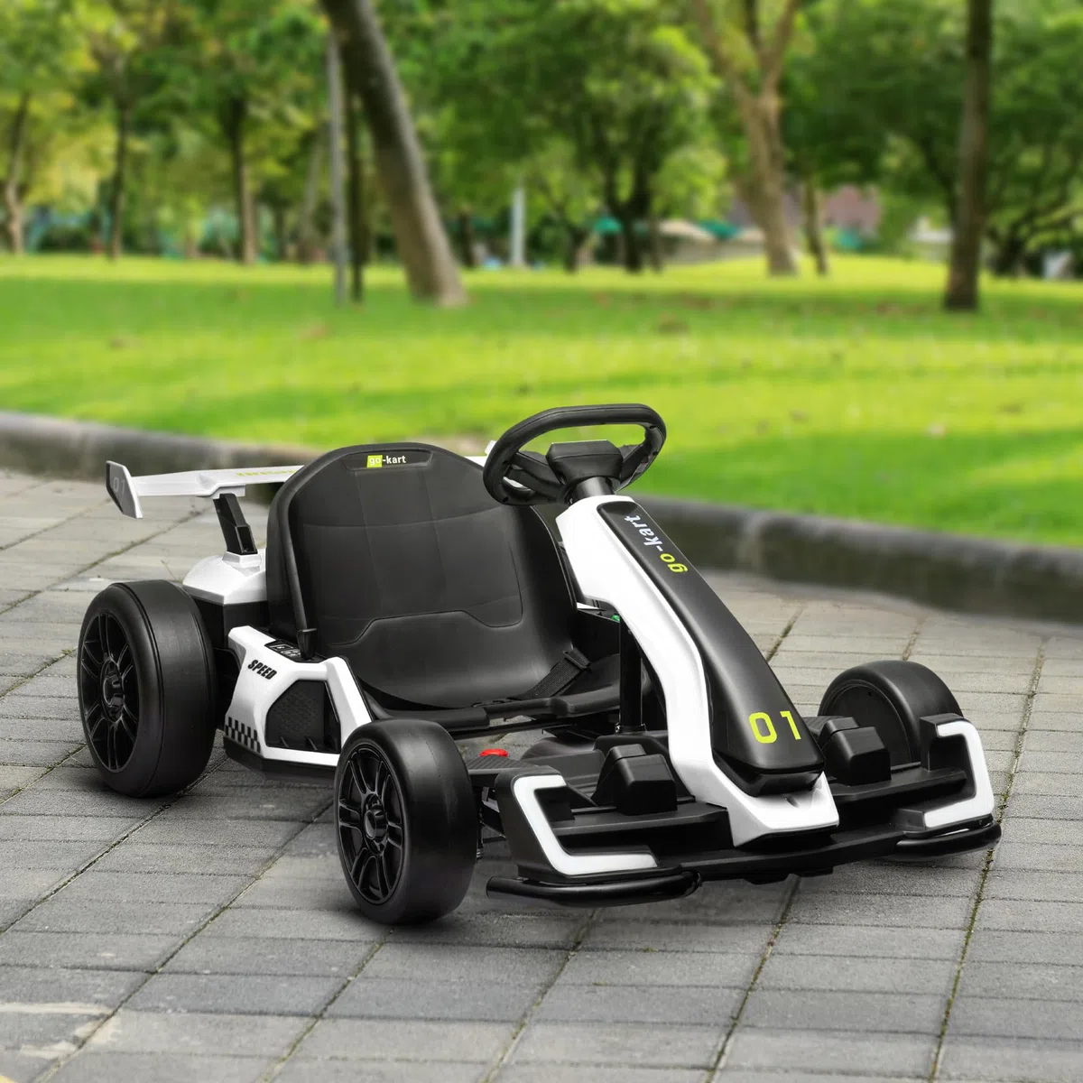 HOMCOM Go Kart Elettrico Bambini 24V 2 Motori Drift Sedile Regolabile Bianco
