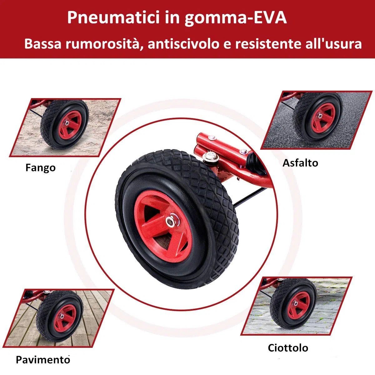 COSTWAY Go Kart a Pedali per Bambini 3-8 Anni, Sedile Regolabile, Freno a Mano, Portata 30 kg, Rosso