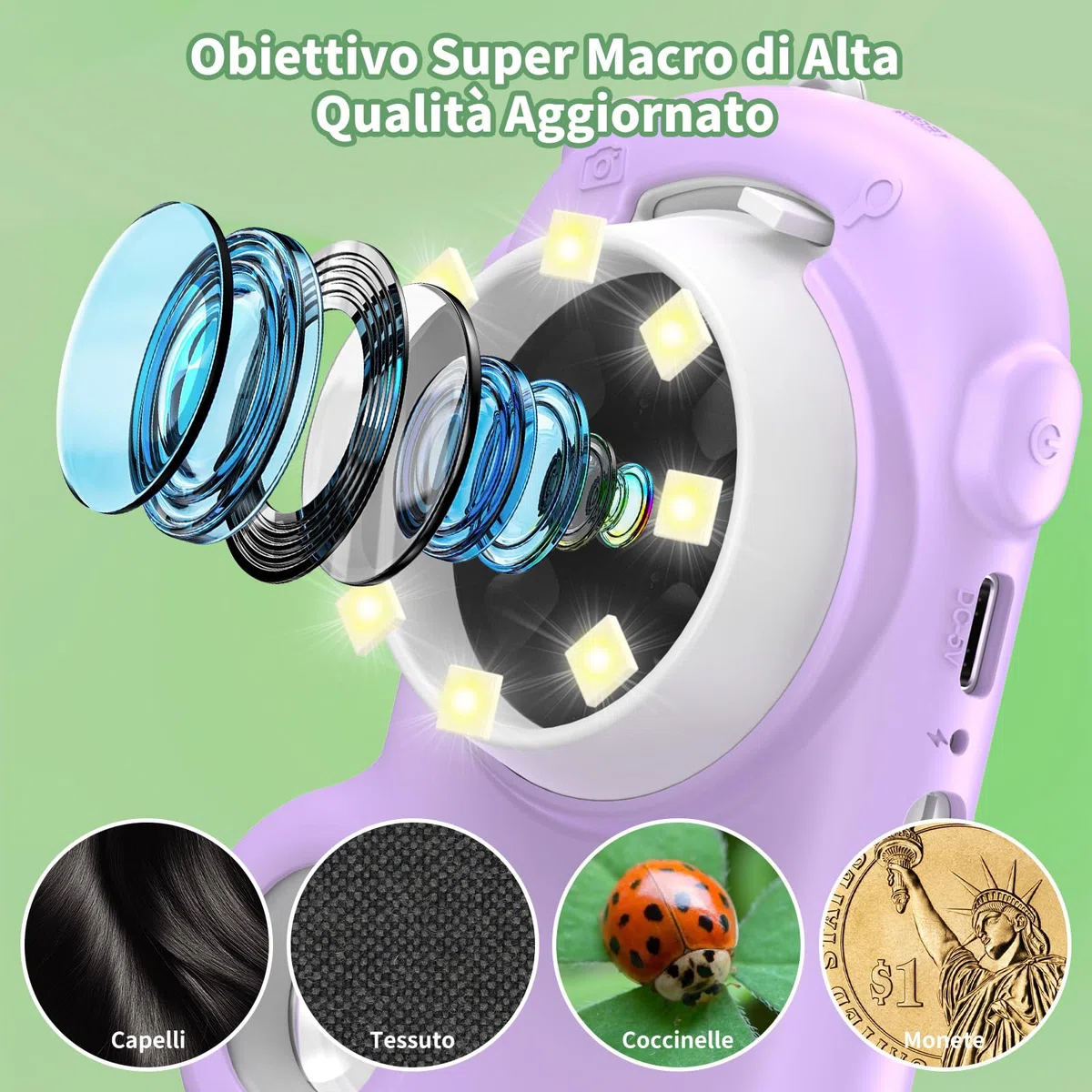 2 in 1 Microscopio Bambini, Deepoter 1000X Microscopio Digitale, Microscopios Portatile con 8 LED Regolabili, Adatto come Regalo di Natale, Compleanno o Capodannodai 3 Aagli 12 Anni, Viola