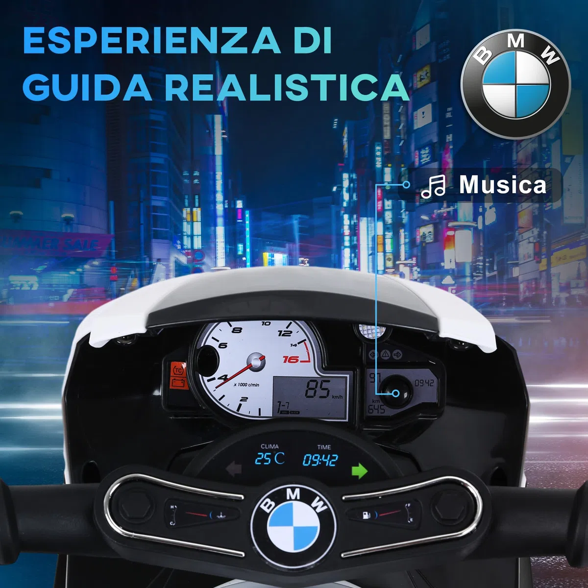 HOMCOM Moto Elettrica per Bambini BMW 20kg 6V 3 Ruote 66x37x44cm