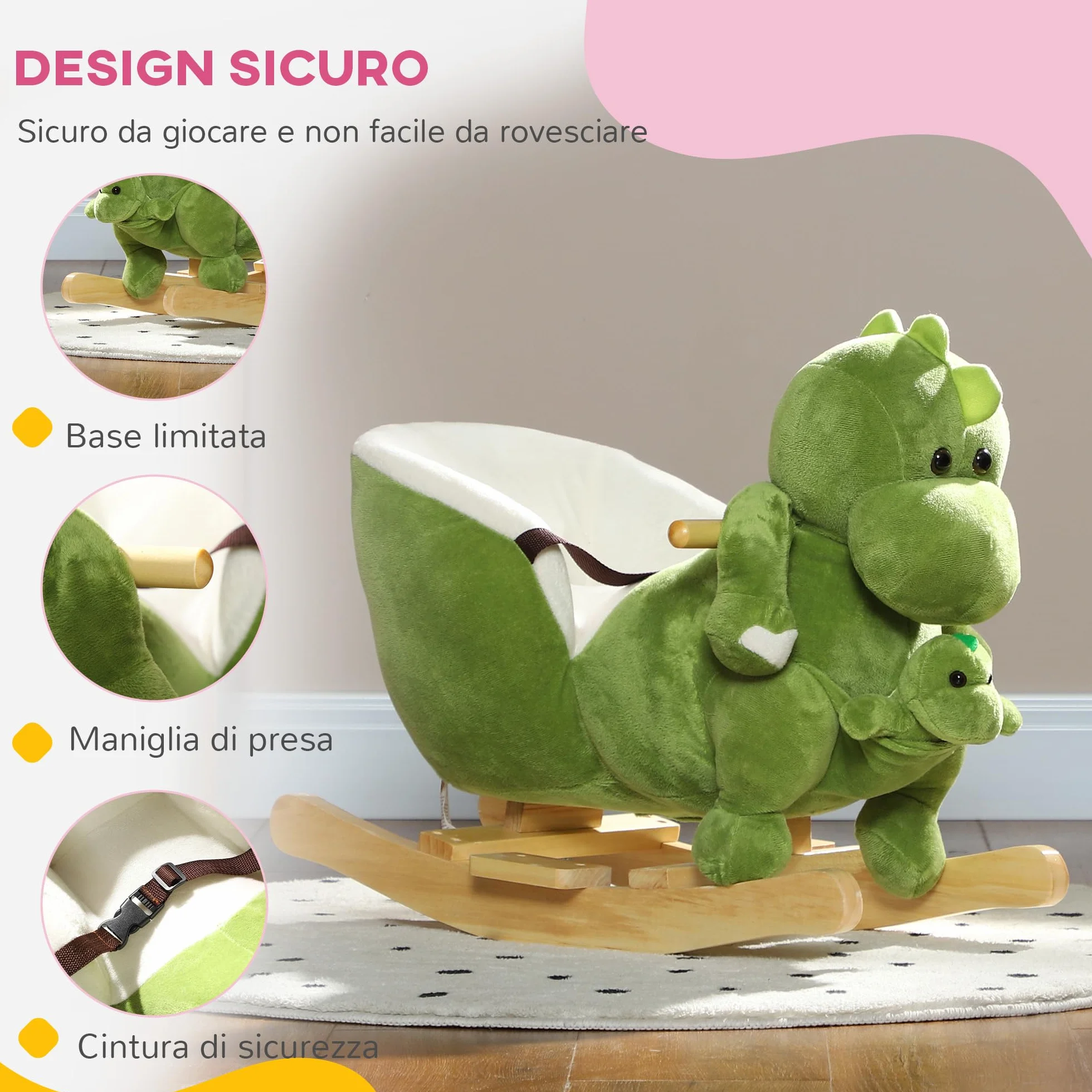 AIYAPLAY Cavallo a Dondolo per Bambini a Dinosauro con Marionetta, Cavallino Cavalcabile con Suoni e Rivestimento Morbido, Età 18-36 Mesi, Verde