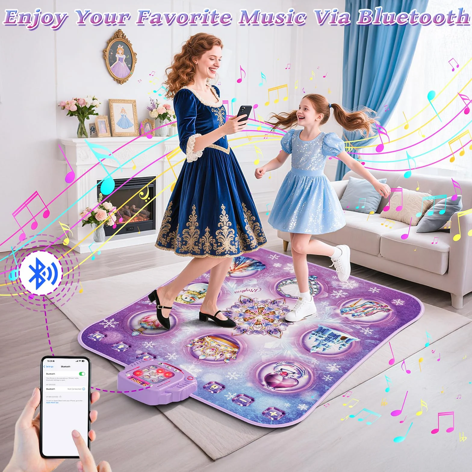 Tappetino da ballo bambini giocattolo regalo bambine,Dance Mat a 8 pulsanti con Bluetooth,4 modalità di gioco,musica integrata,regalo di compleanno e Natale per la principessa viola,età 3 4 5 6-8 anni