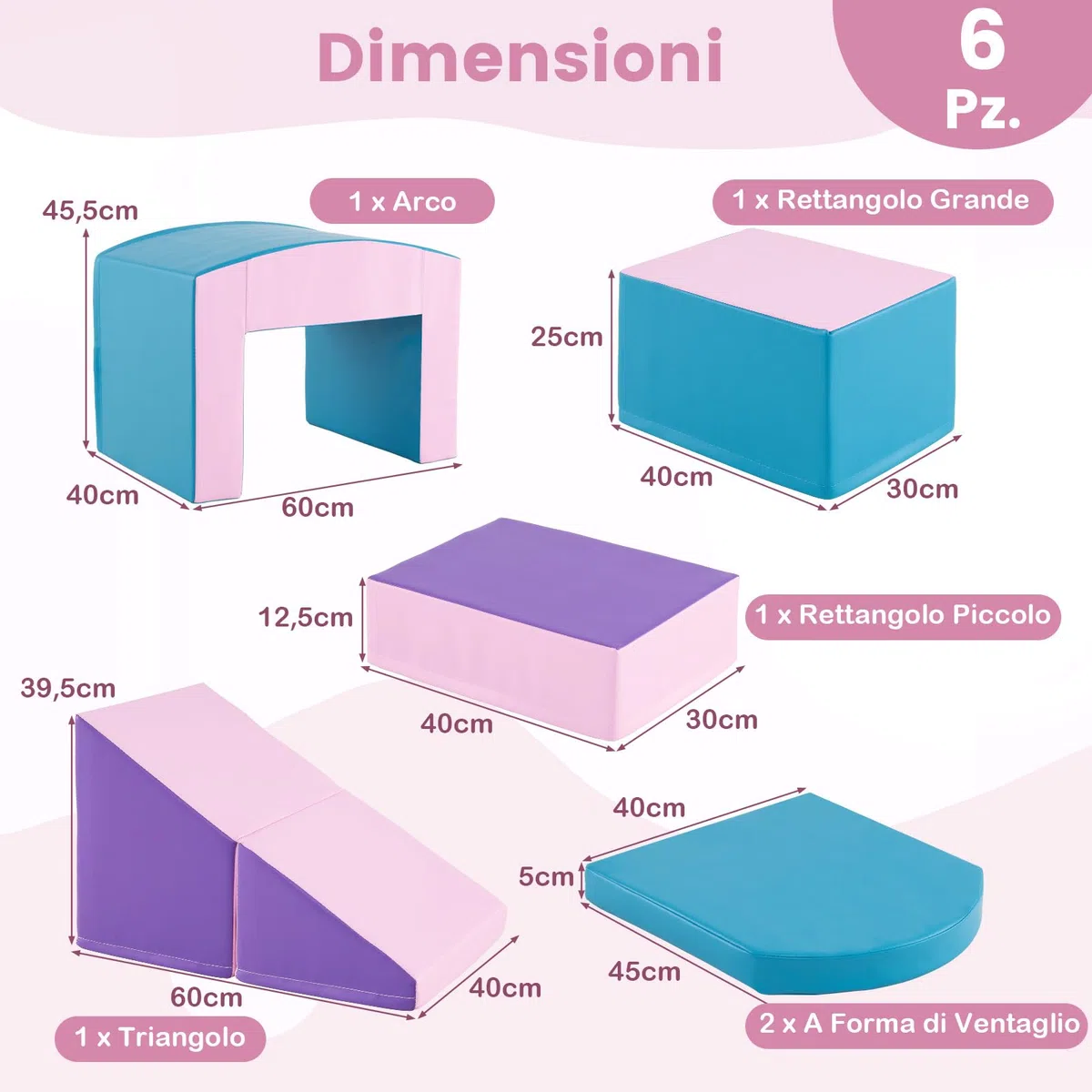 COSTWAY 6 Blocchi di Schiuma per Arrampicata, Gioco Morbido per Bambini, Set di Costruzioni Colorate
