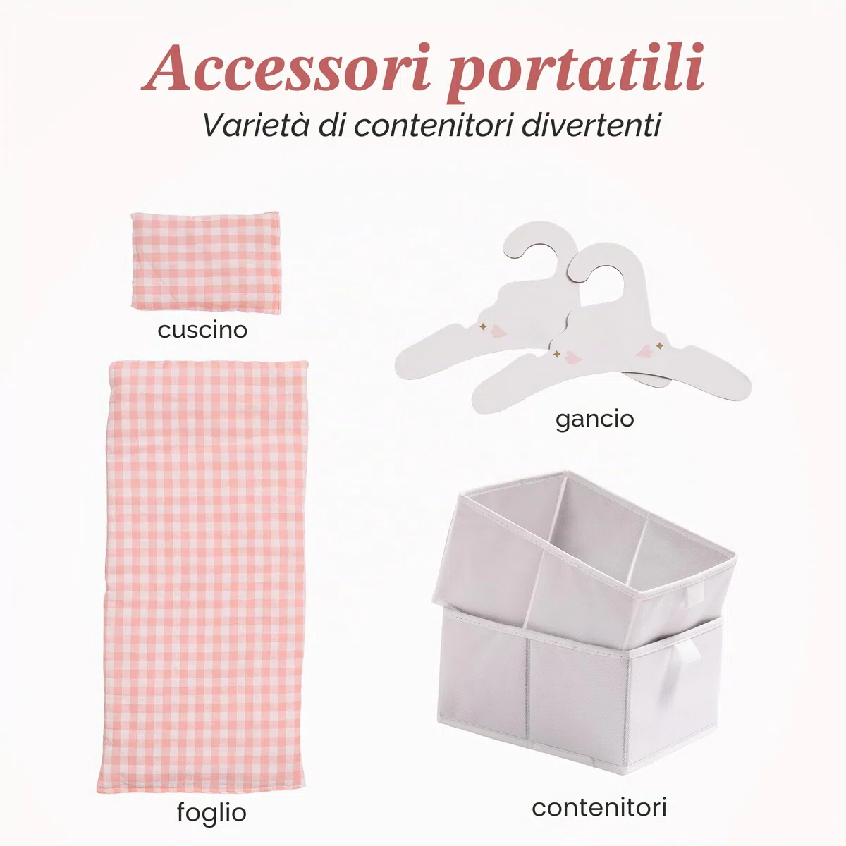ROBUD Letto per bambole in legno con armadio e biancheria da letto per bambole fino a 55 cm