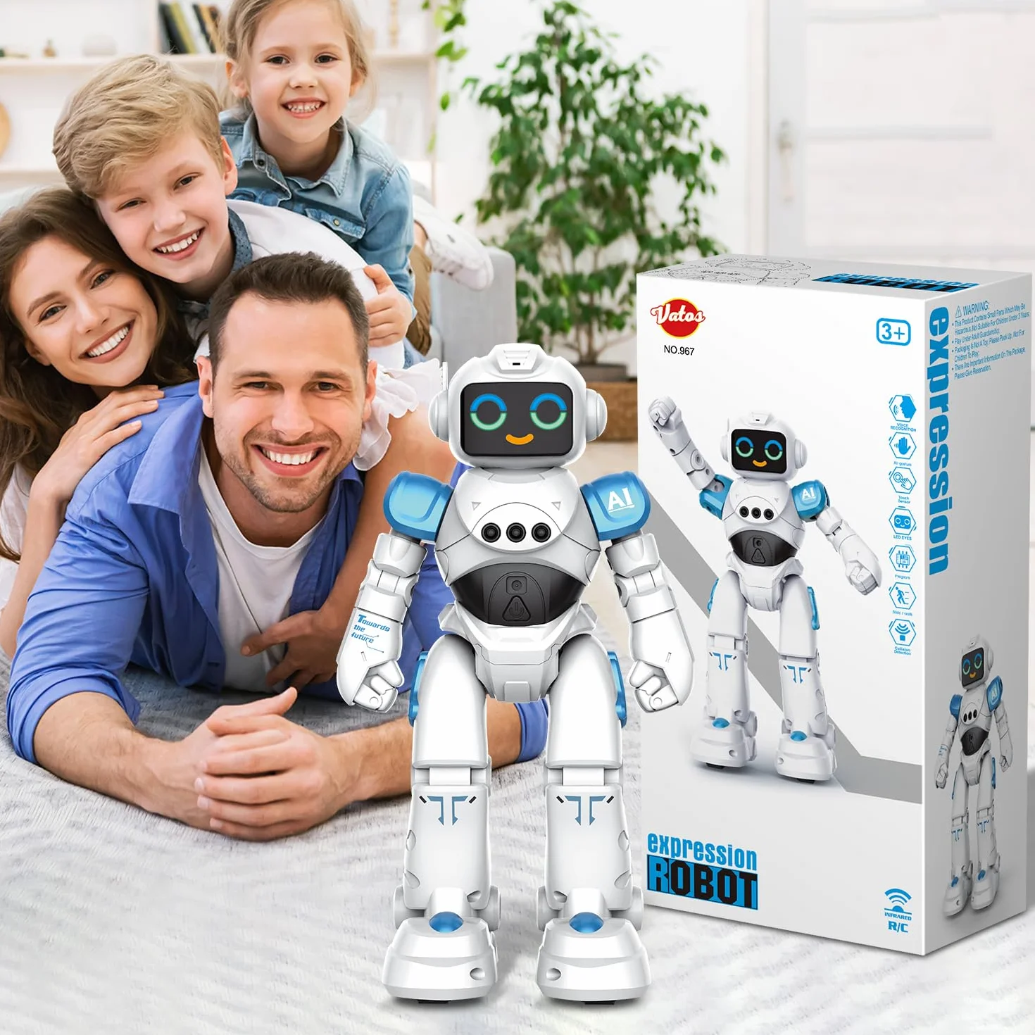 VATOS Robot giocattolo per bambini da 3 a 12 anni - Robot telecomandato programmabile con controllo dei gesti che balla e cammina, robot intelligente per bambini regalo di compleanno